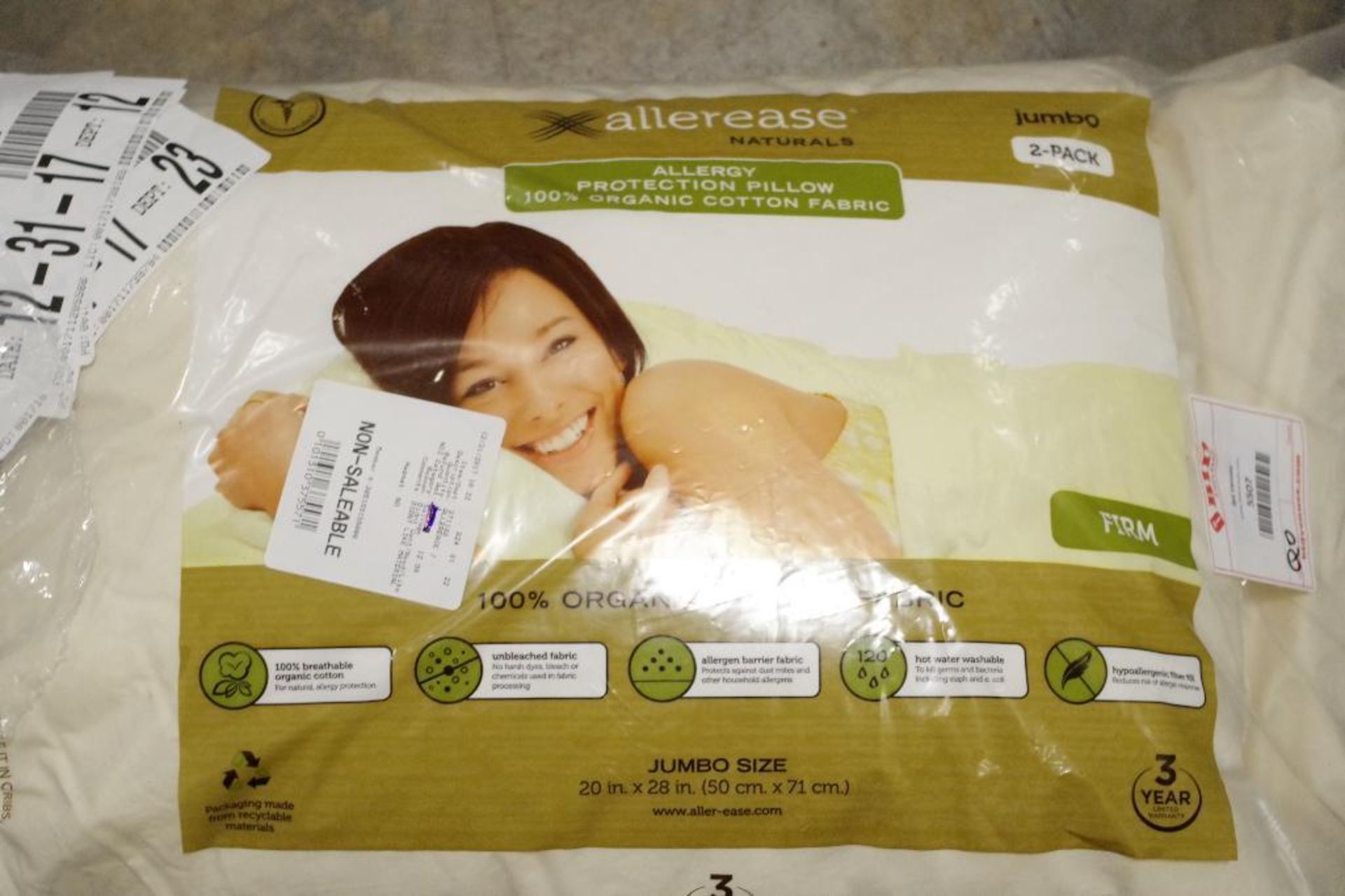 [2] ALLEREASE Jumbo Sized 100% Organic Cotton Fabric Pillows, Store Return - Image 3 of 3