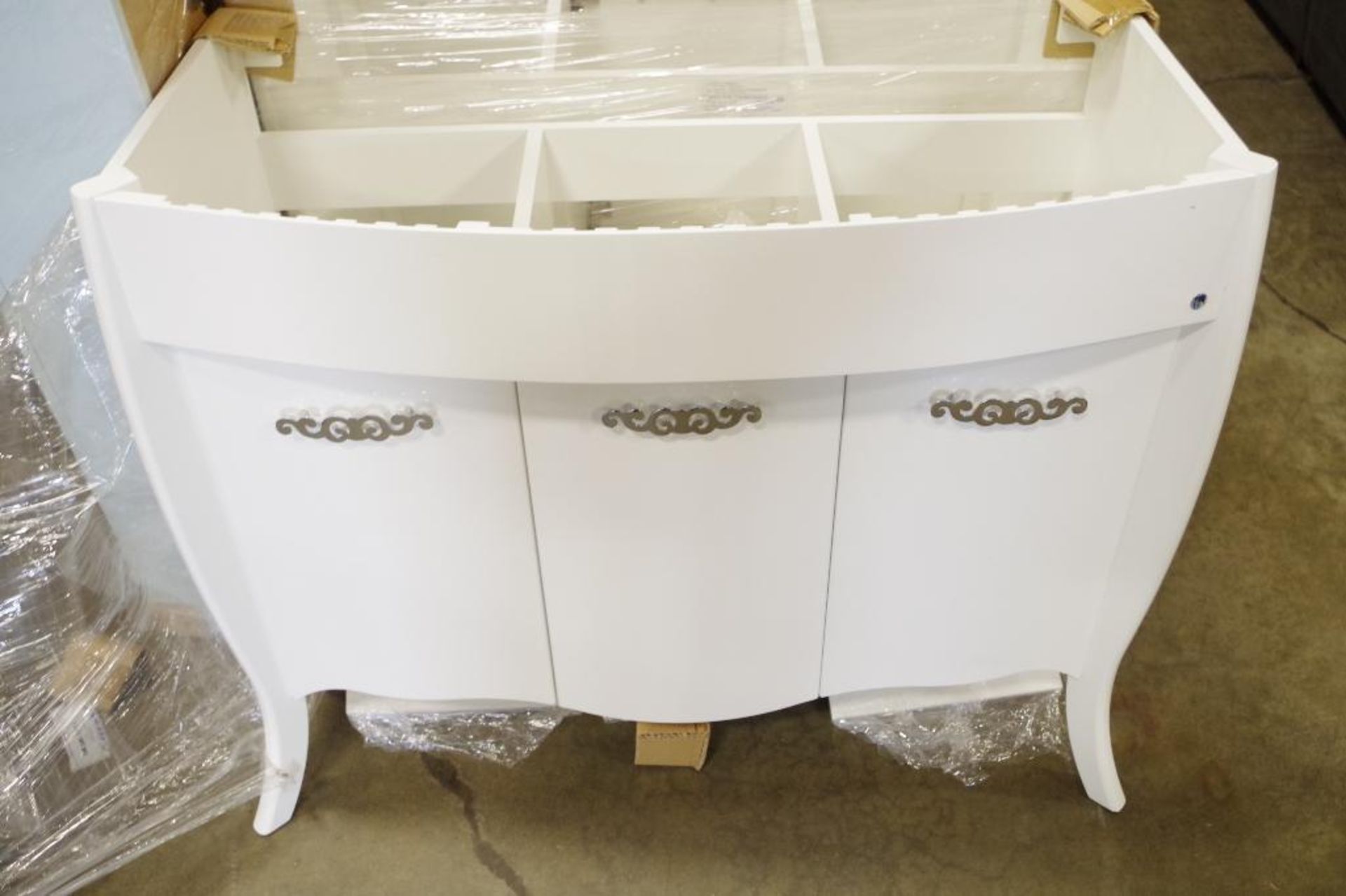 NEW White Single Bath Vanity w/ 3-Doors & Open back for each installation - Image 5 of 5