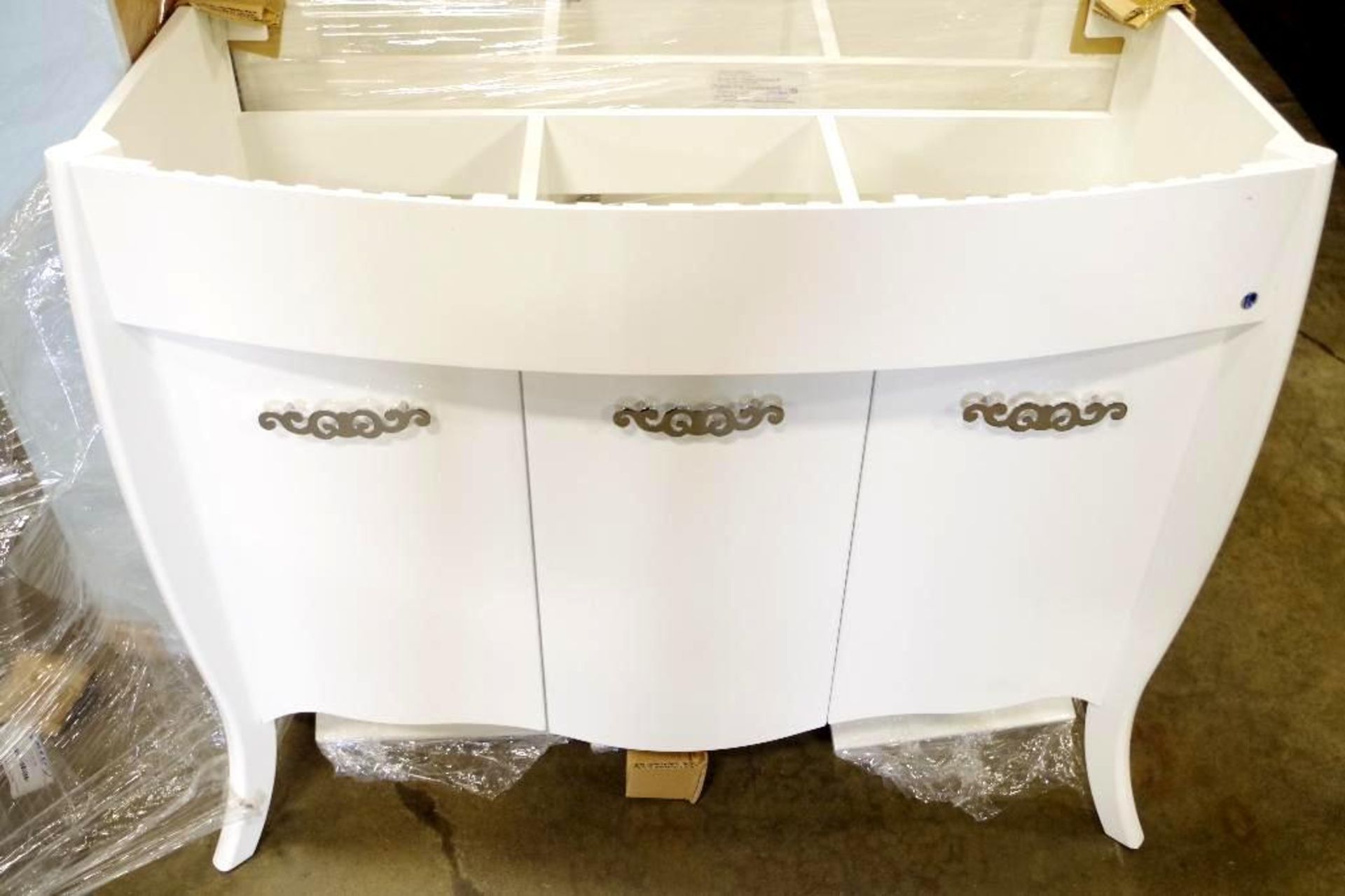 NEW White Single Bath Vanity w/ 3-Doors & Open back for each installation - Image 2 of 5