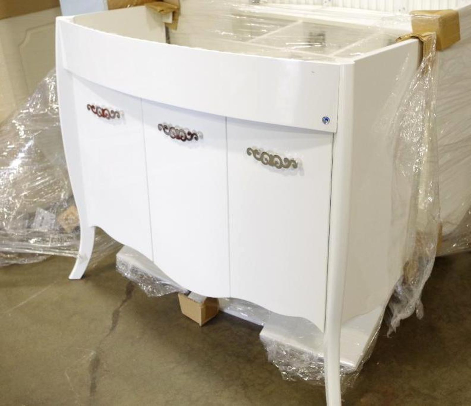 NEW White Single Bath Vanity w/ 3-Doors & Open back for each installation