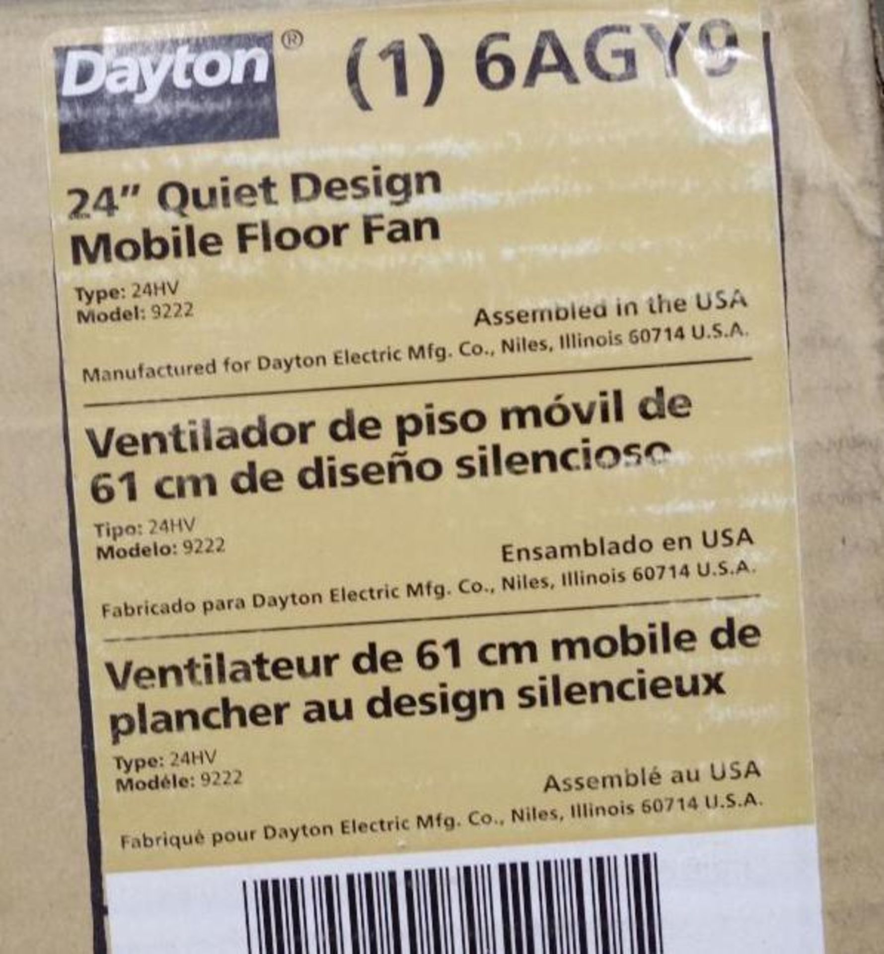 DAYTON 24" Quiet Design Mobile Floor Fan / Air Circulator M/N 6AGY9 Retail: $514 - Image 3 of 3