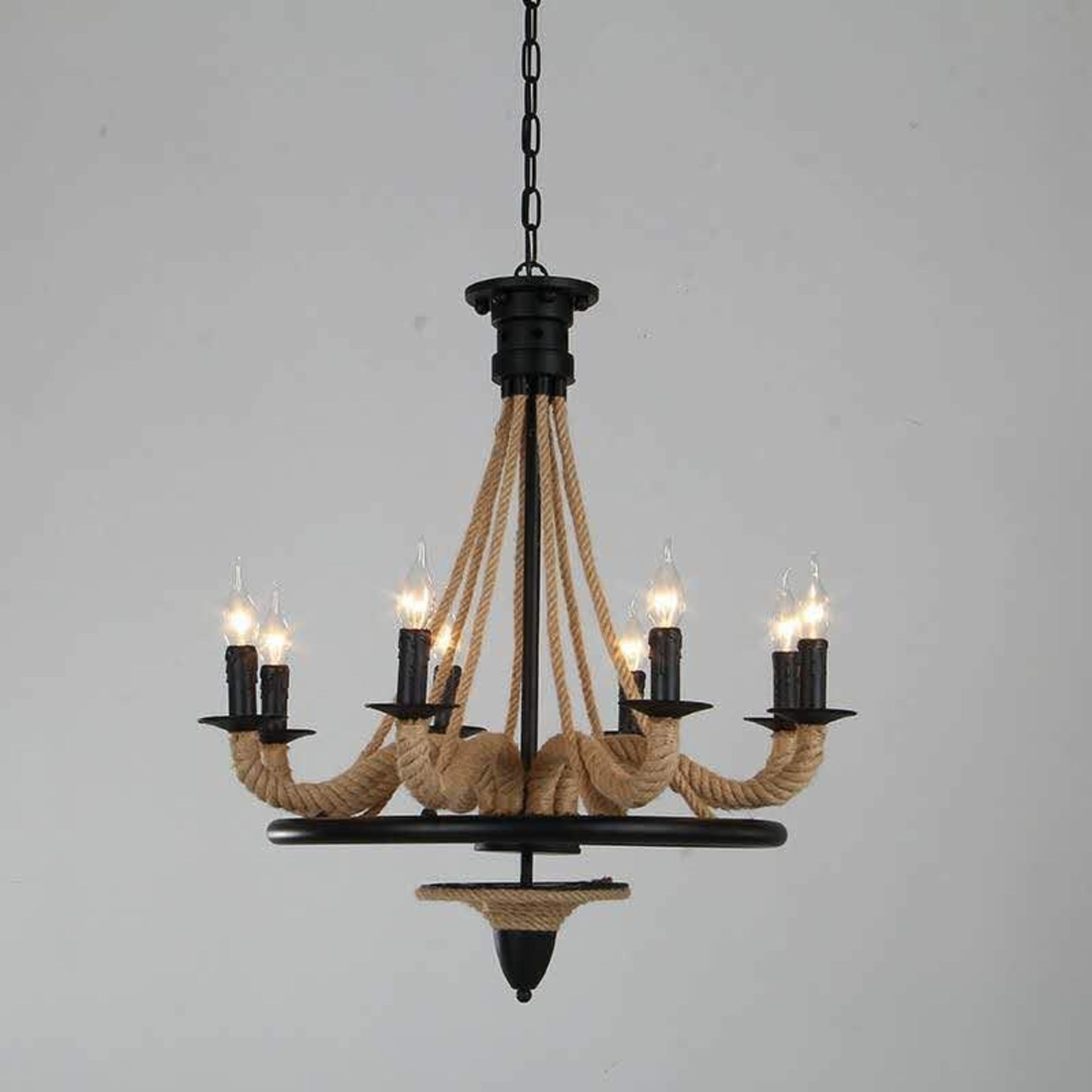 NEW Unique Vintage Style Retro Rope / Metal Chandelier (Bulbs NOT Included) - Image 4 of 6