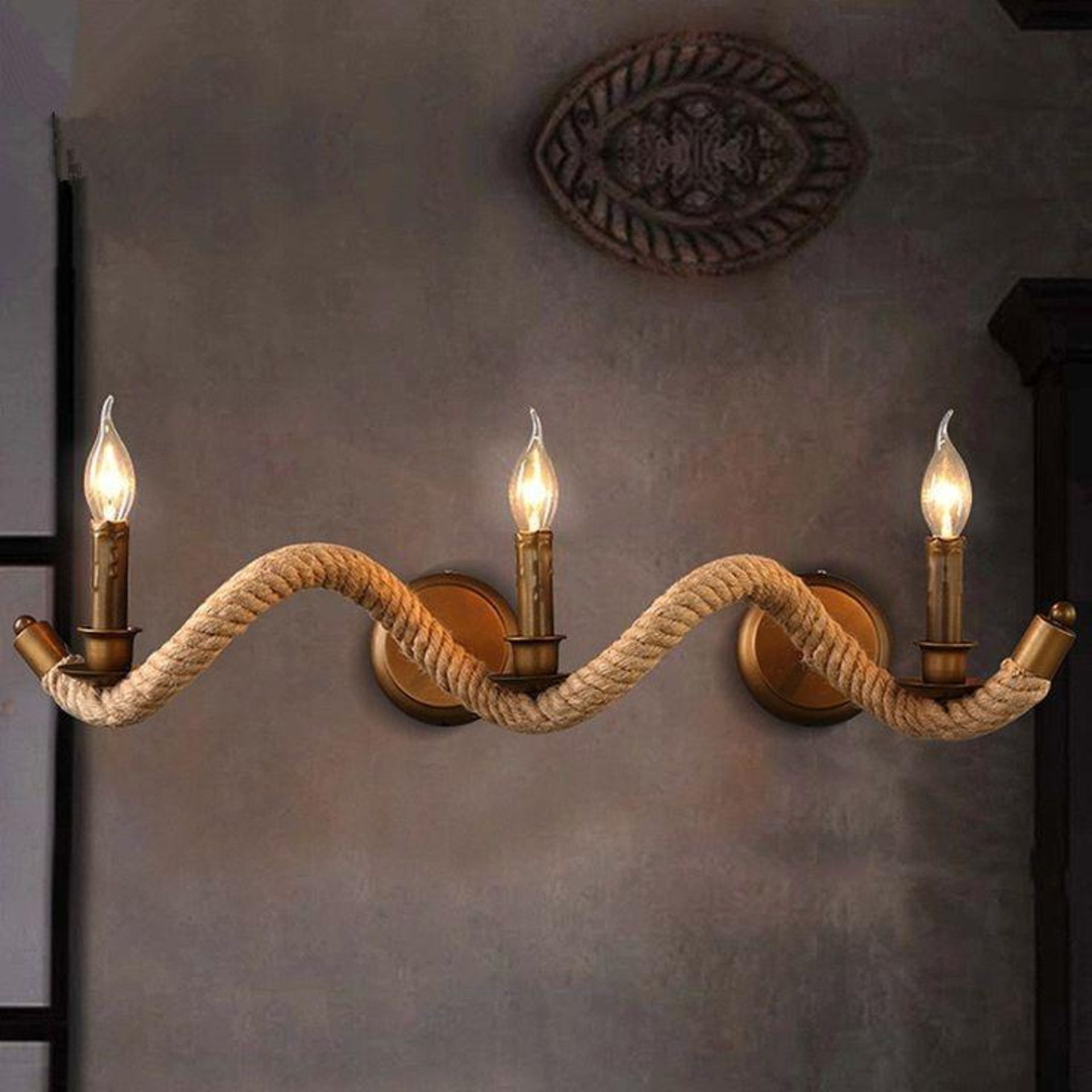 [2] NEW Unique Vintage Style Retro Rope 3-Bulb Vanity Light Fixture (Bulbs NOT Included)