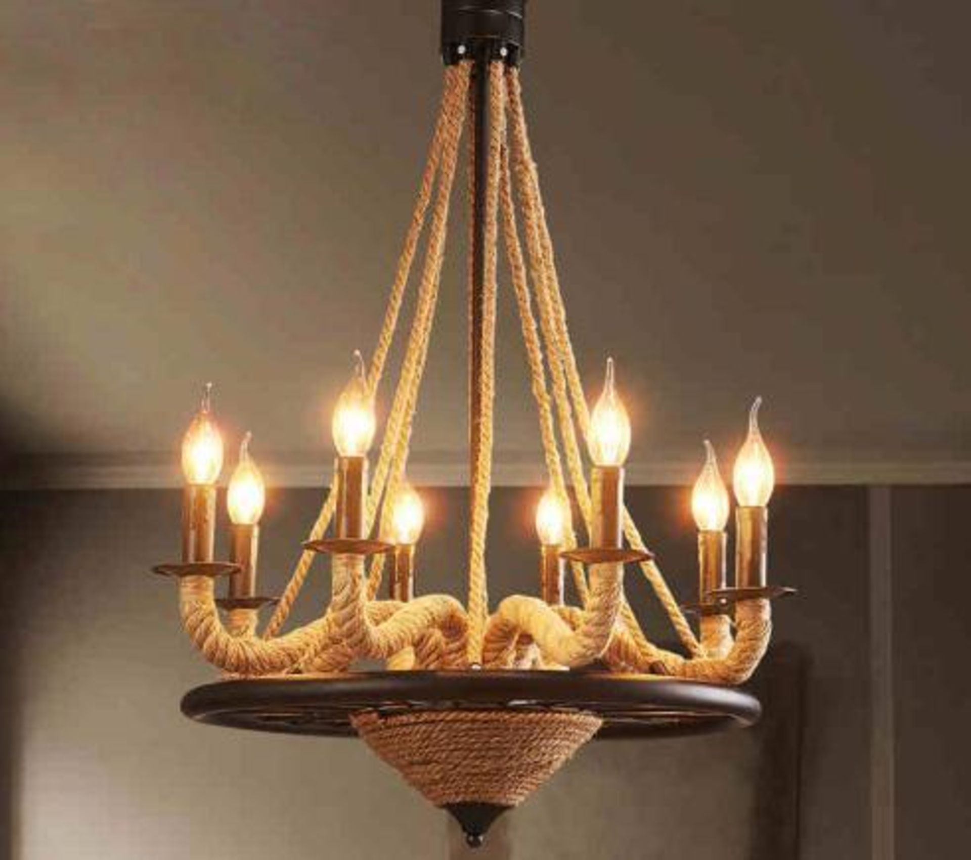 NEW Unique Vintage Style Retro Rope / Metal Chandelier (Bulbs NOT Included) - Image 3 of 6