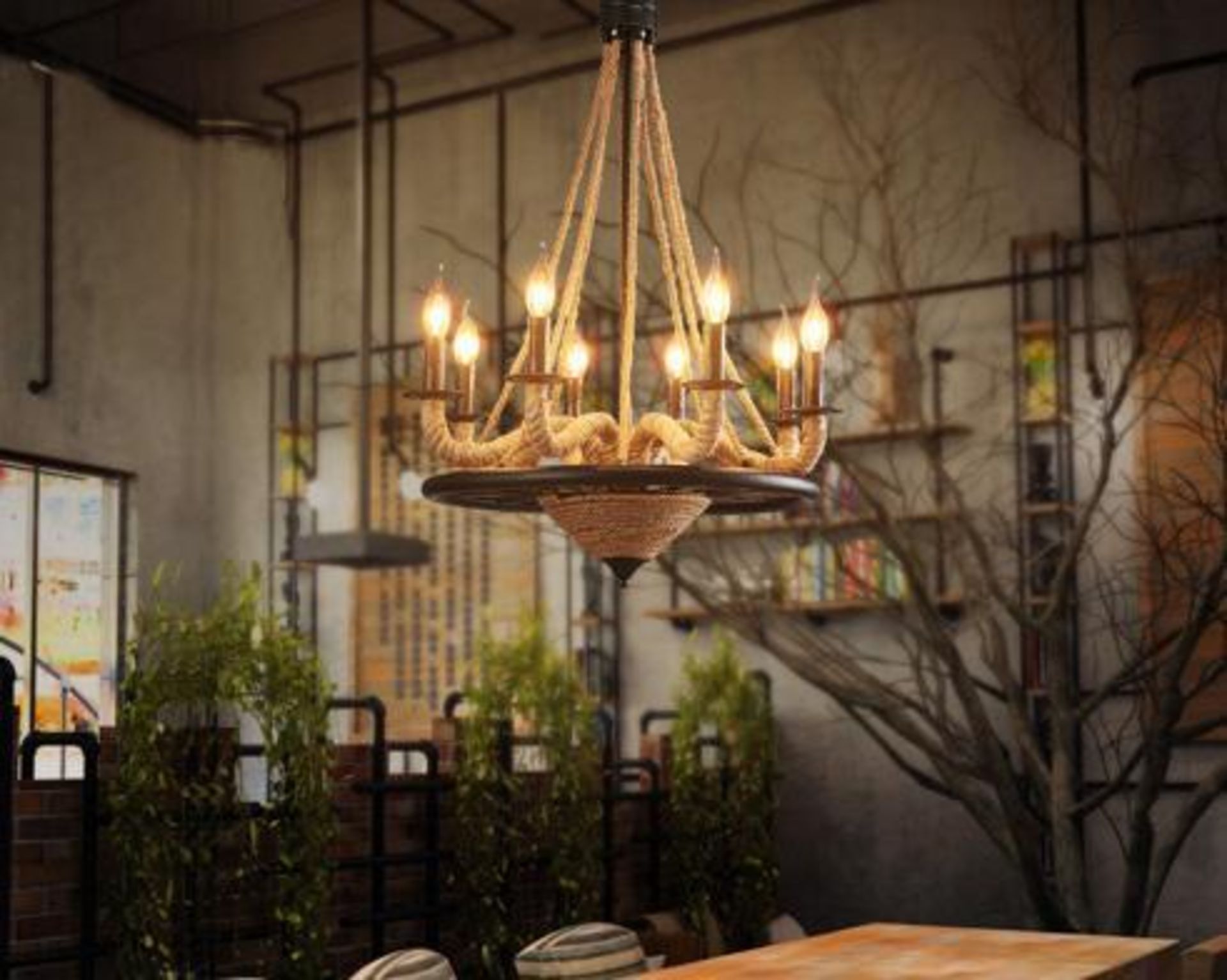 NEW Unique Vintage Style Retro Rope / Metal Chandelier (Bulbs NOT Included)
