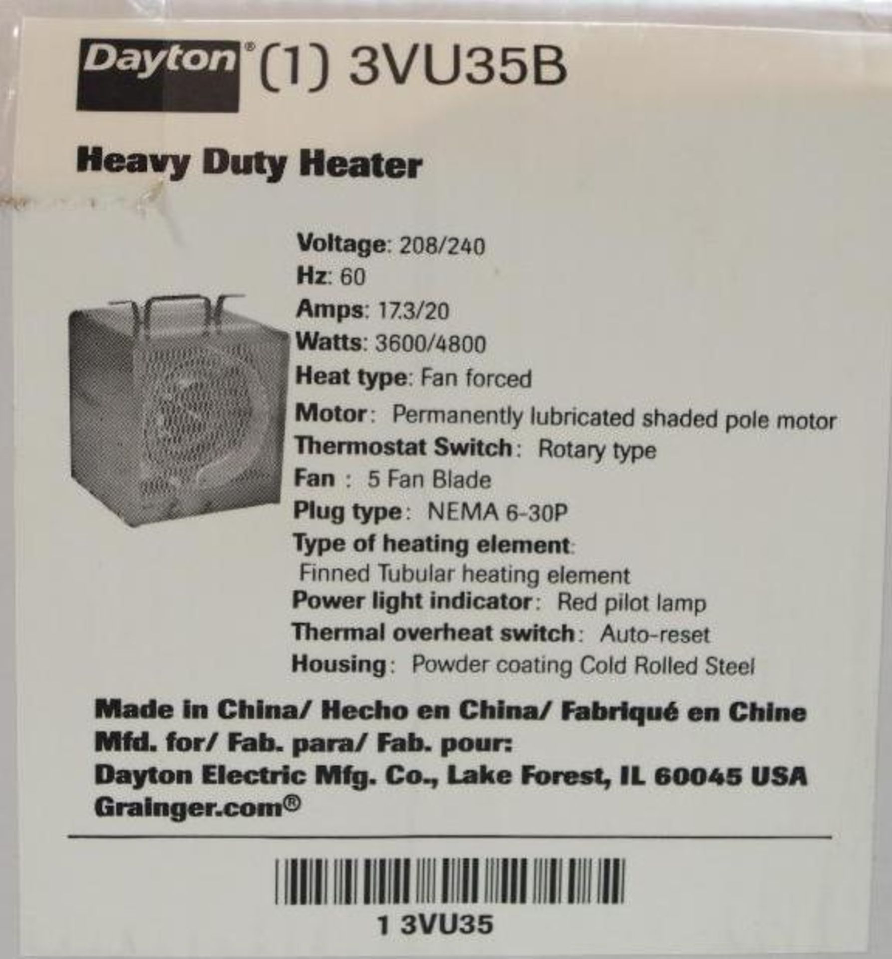DAYTON Heavy Duty Heater M/N 3VU35B - Image 3 of 3