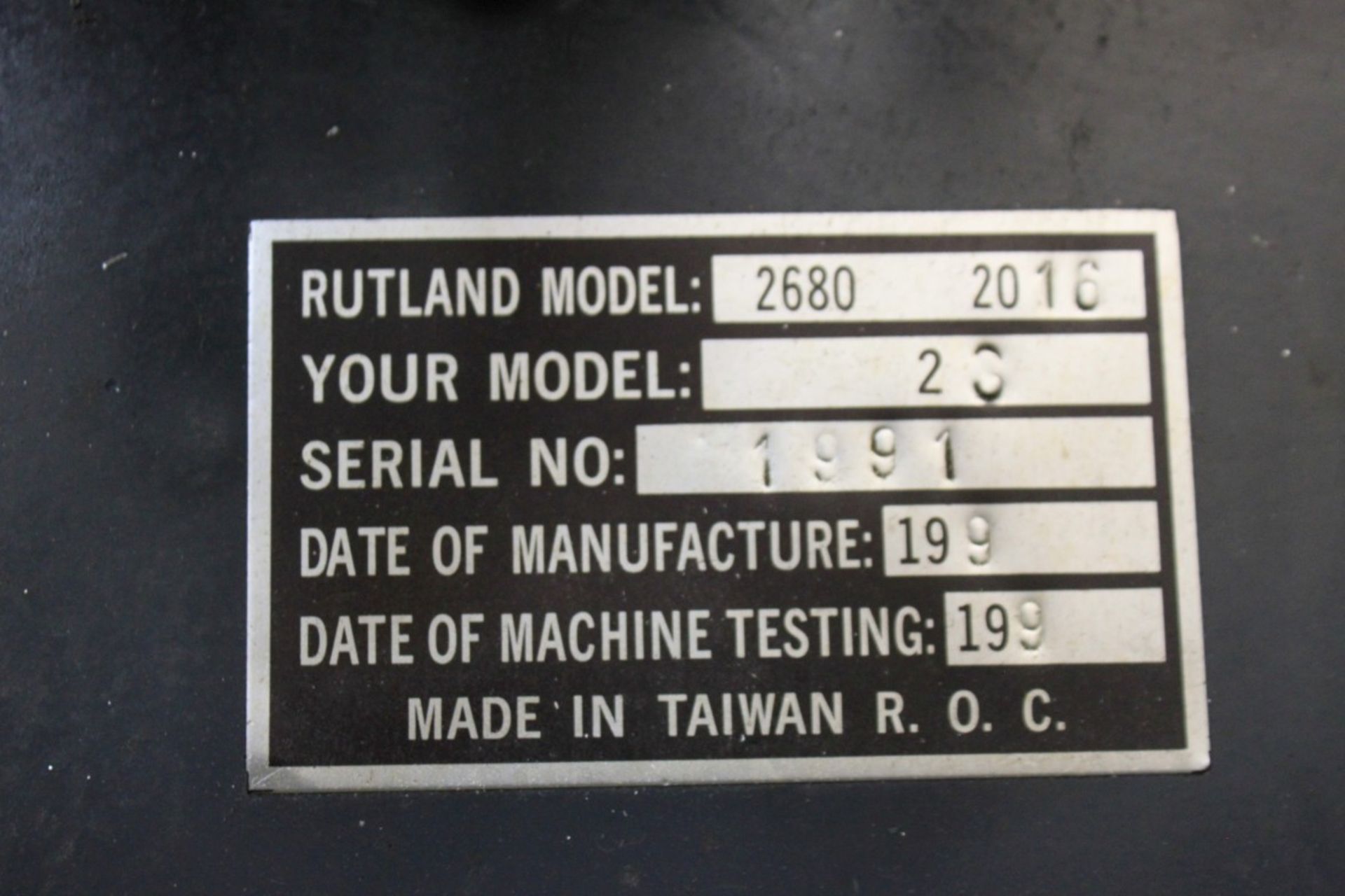 Rutland Vertical Mill, Model 2680, 9'' x 42'' Table, 2 HP Motor, S/N 1991 - Image 3 of 3