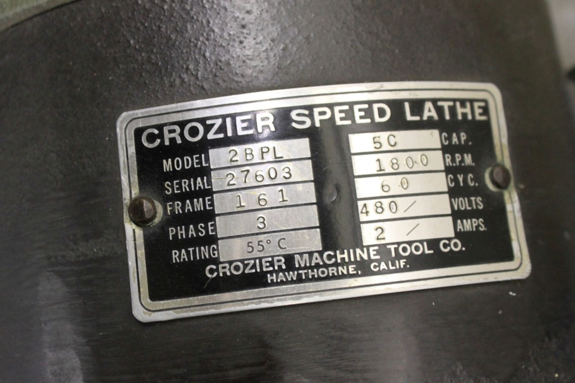 Crozier Speed Lathe, Model 2BPL, S/N 27603, Mounted on 34'' W x 18'' D x 33'' H Steel Table (TABLE - Image 3 of 3