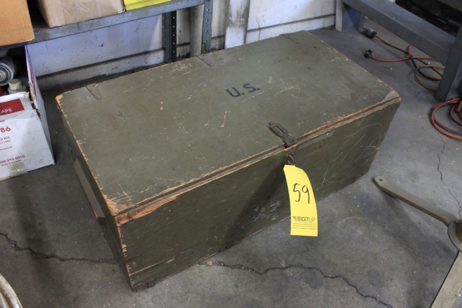 32'' W x 16'' D x 13'' High Wooden Box w/ Contents (Located at 13938 Fox Street, San Fernando, CA)