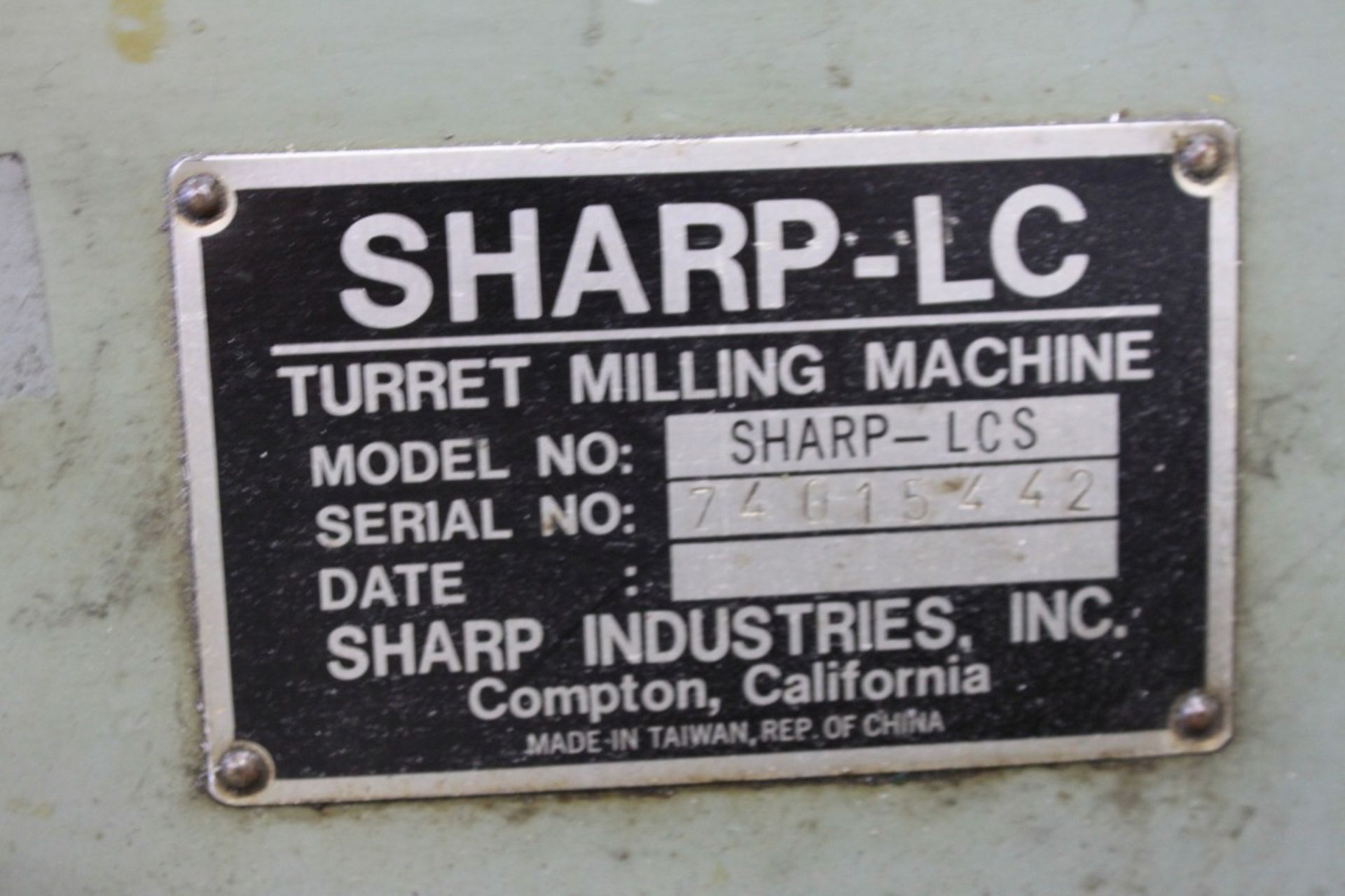 Sharp Vertical Turret Mill, Model Sharp-LCS, 9'' x 42'' Table, 2 HP, Table Power Feed, S/N - Image 3 of 3