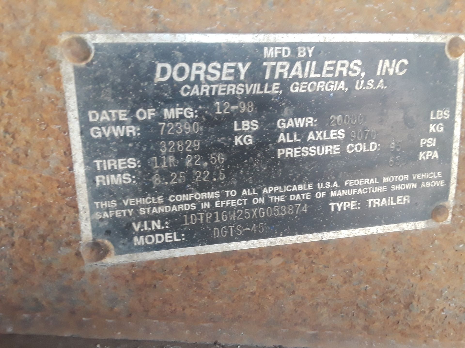 45' Dorsey Flatbed Trailer, VIN: 1DTP16W25XG063884 (Subject To Confirmation) - Image 2 of 2