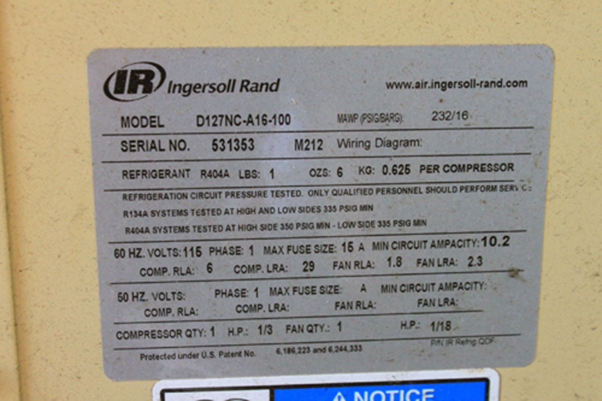 Ingersoll Rand Refrigerant Air Dryer, 75 CFM x 230 PSI, Mdl: D127NC-A16-100, Located In: - Image 2 of 2