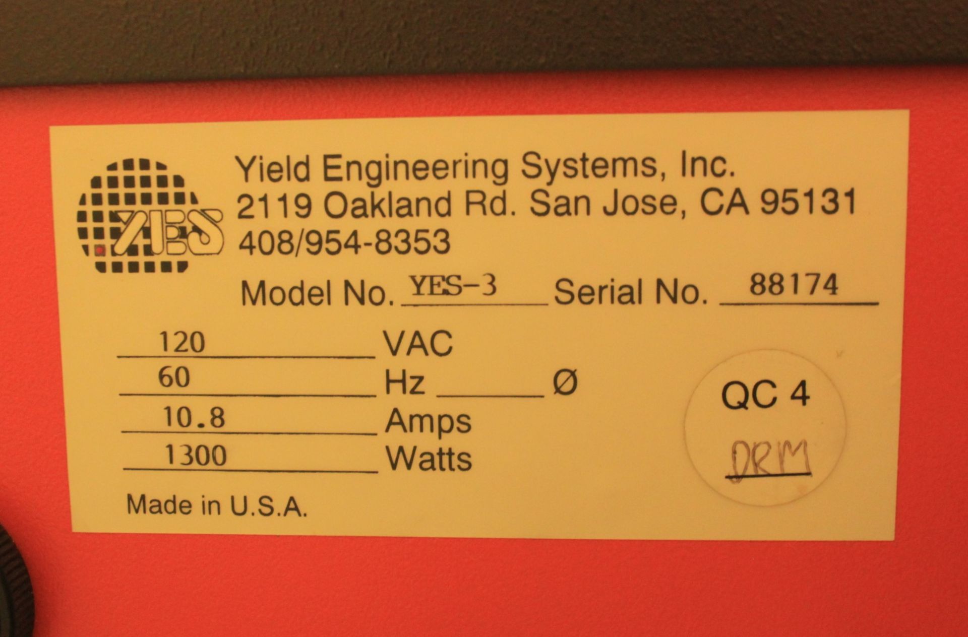 Yield Engineering Vacuum Bake Vapor Prime Processing HMDS Oven for Silicon, Quartz Subtrstrates - Image 3 of 3