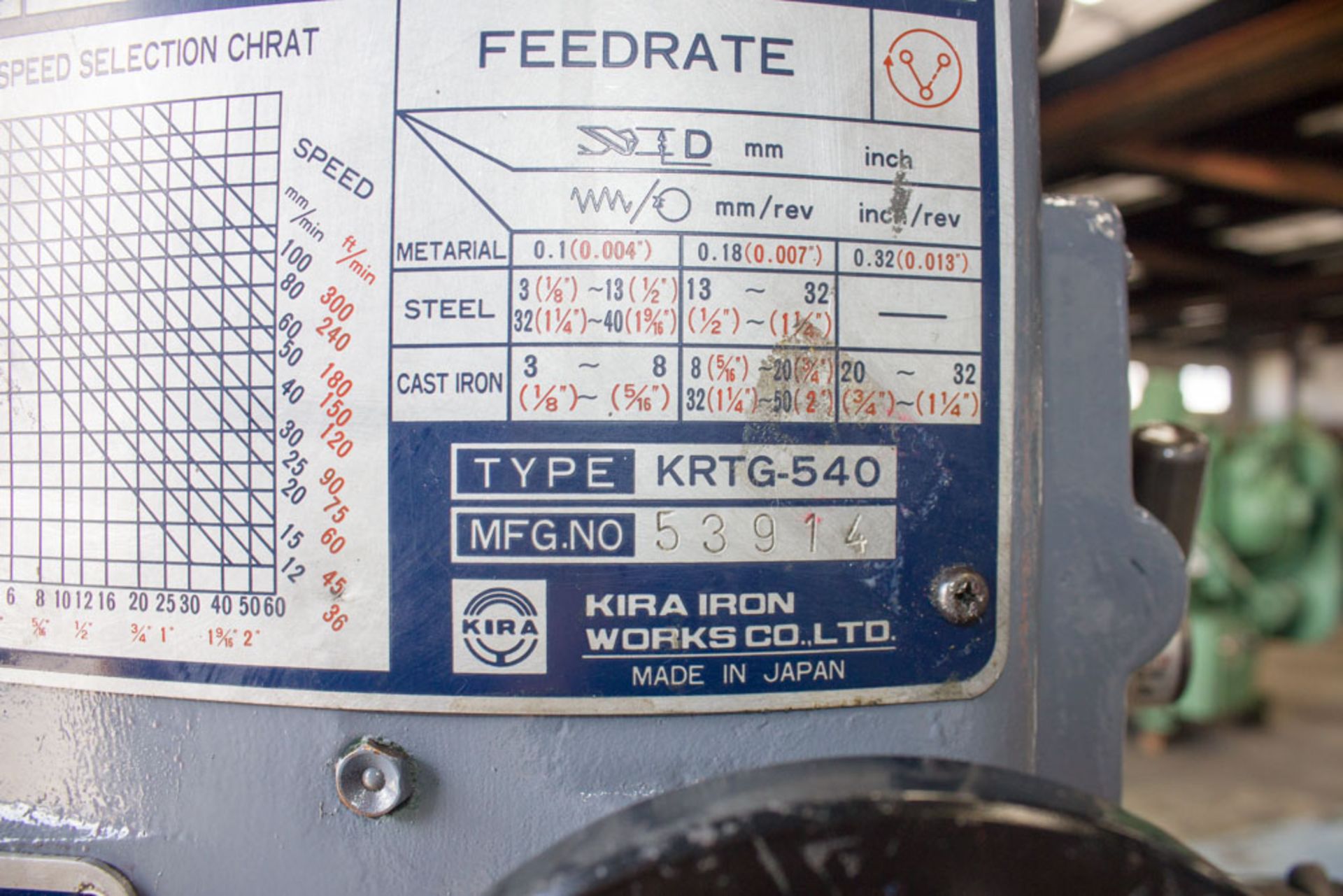 Kira Geared Head Floor Drill Press, 21" , Mdl: KRTG-540, S/N: 53914, Located In: Huntington Park, - Image 4 of 9