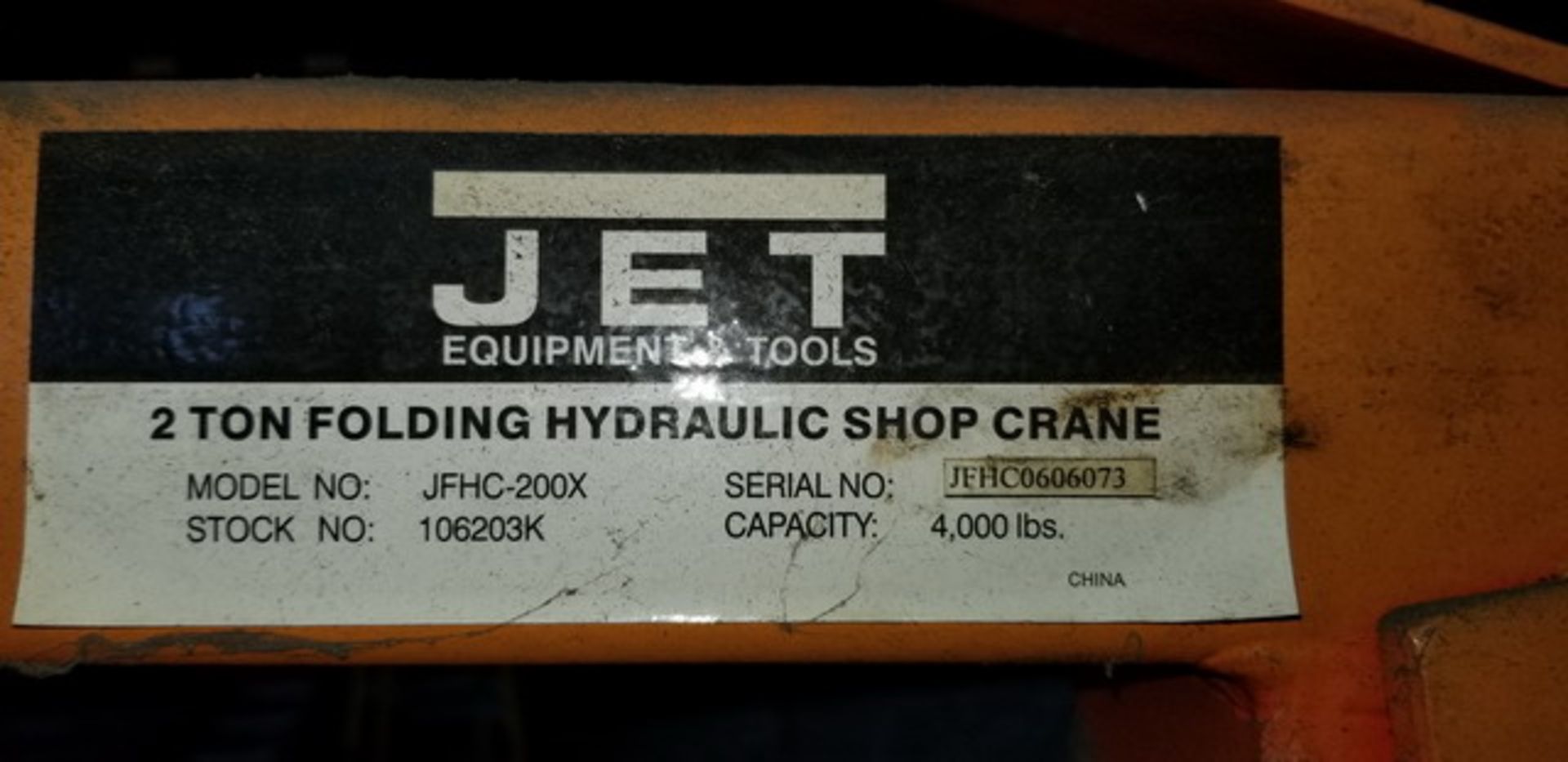 Jet Equipment & Tools Model JFHC-200X 2-Ton Folding Hydraulic Shop Crane; S/N: JFHC0606073; - Image 3 of 3