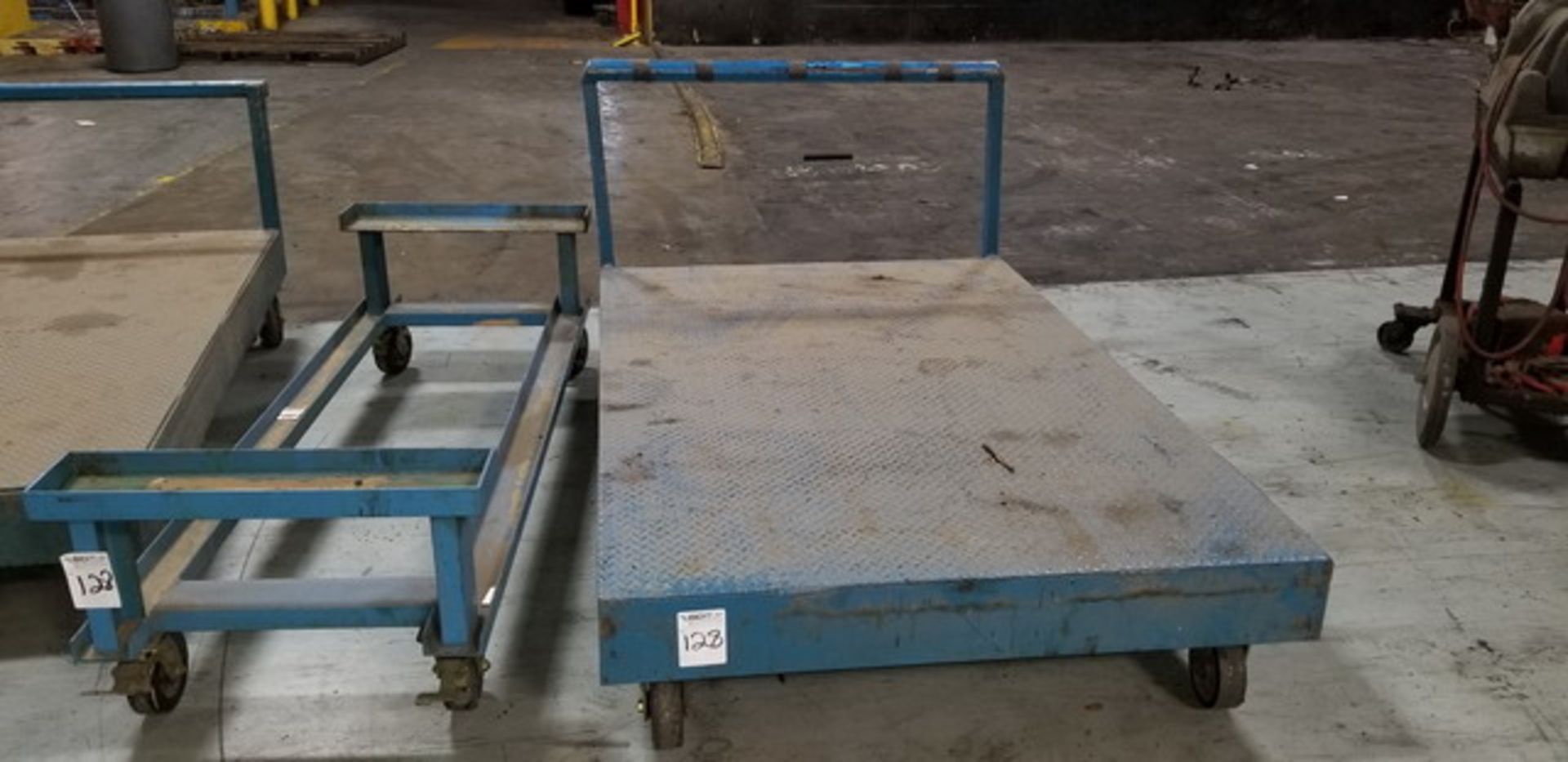 Wheeled Shop Carts To Include: (1) Platform Type, DIM: 72"X48"X 37" And (1) DIM: 74"X28"X20"