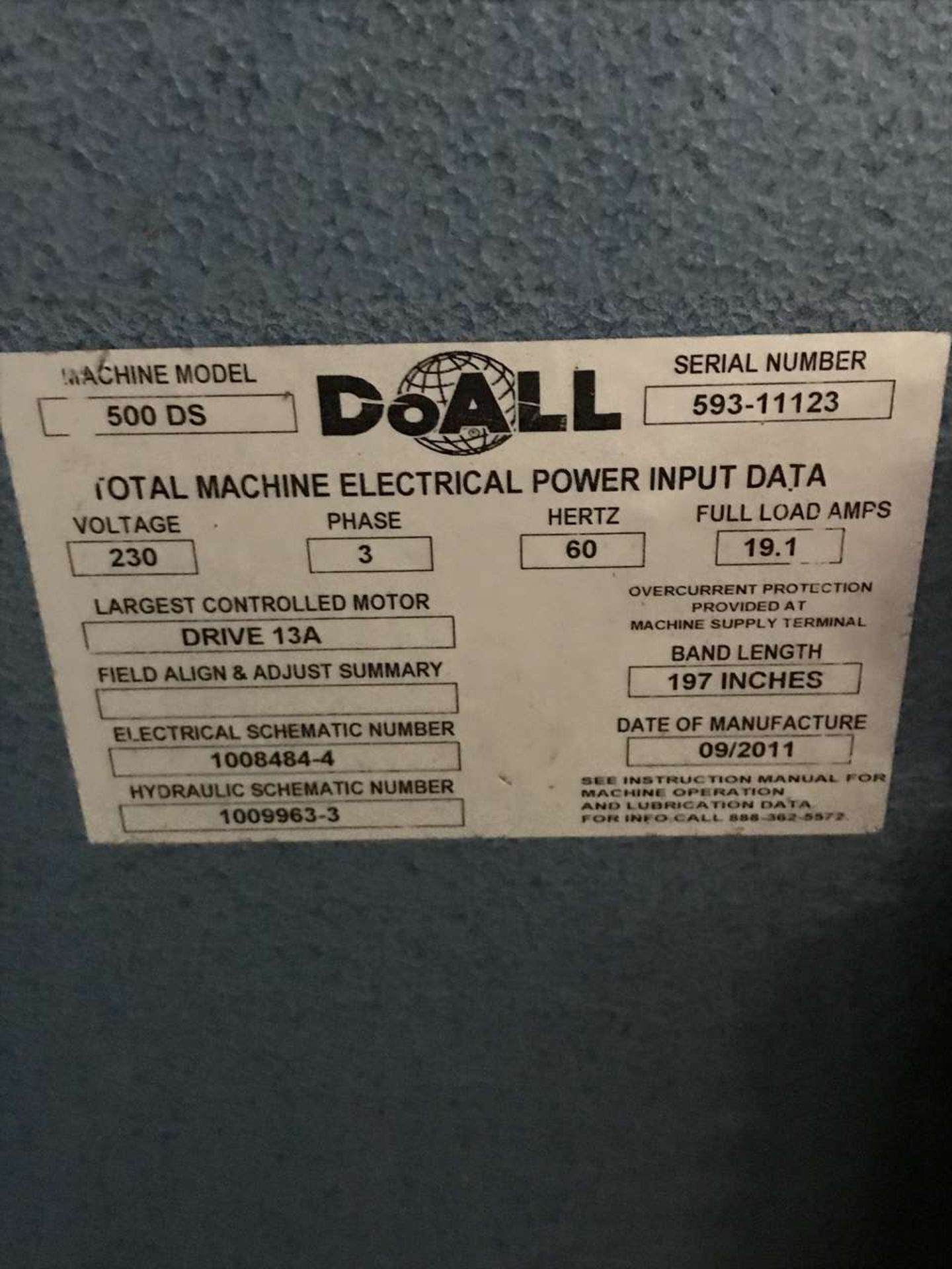 2011 DoAll 500 DS Structural Band Saw - Image 7 of 17