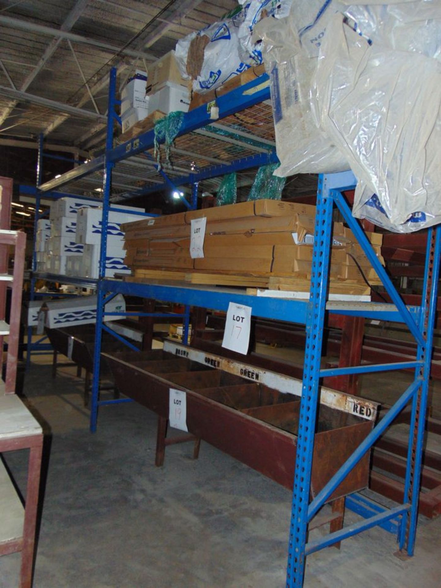 (1) Section of Pallet racking: To Include: (4) 12' x 3'6" Uprights, (9) 9' Cross Beams W/ Steel