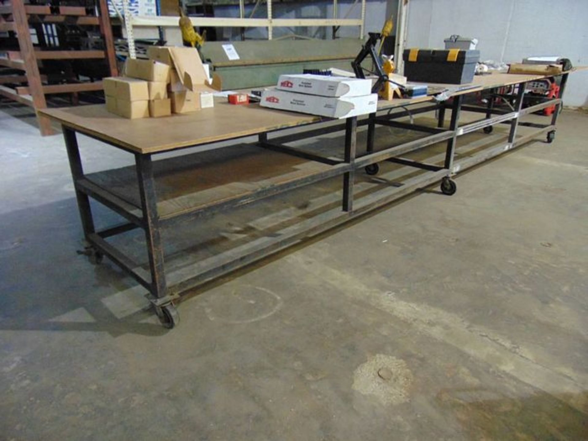 Working Table: Steel Frame W/Wood Top, Adjustable W/ Wheels, 48" X 19'9 1/4" X 38"H, Located At: - Image 3 of 3