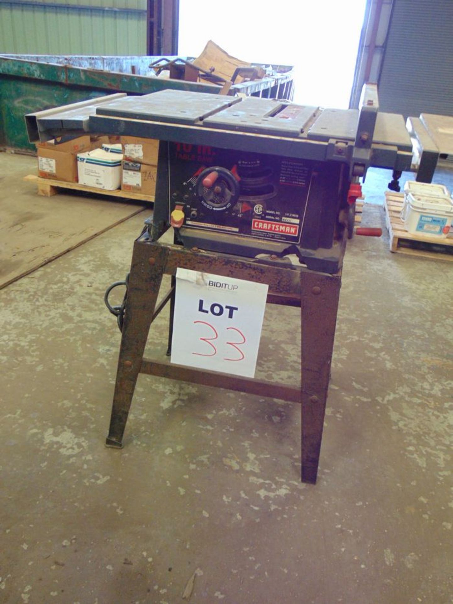 Table Saw: 10", 120v, 60hz, 15a , Mdl: 137.218030 , S/N: RKY21, Located At: 2222 Poydras St, New