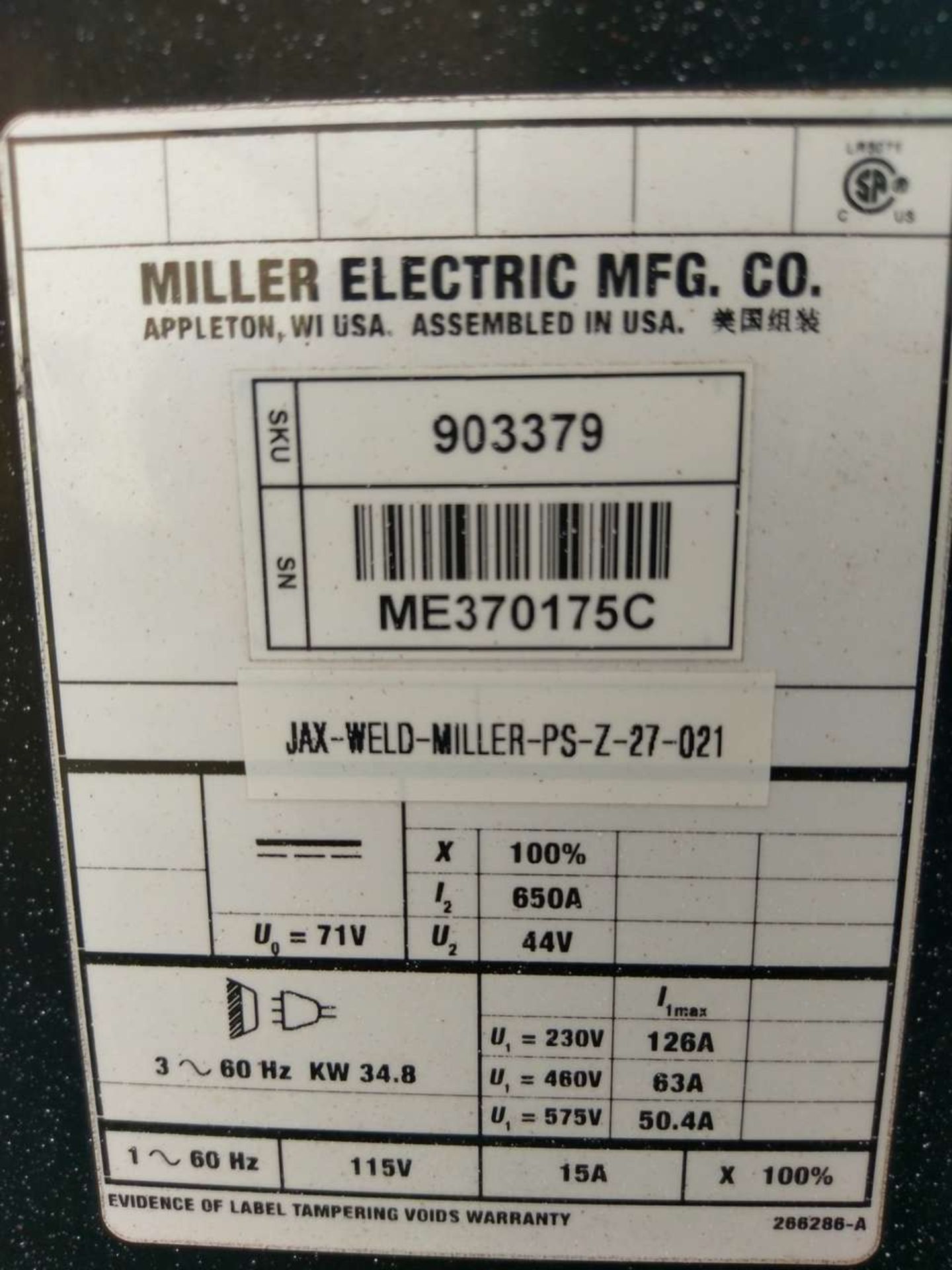 Miller Dimension 652 (2) CC/CV DC Welding Power Sources - Image 6 of 11