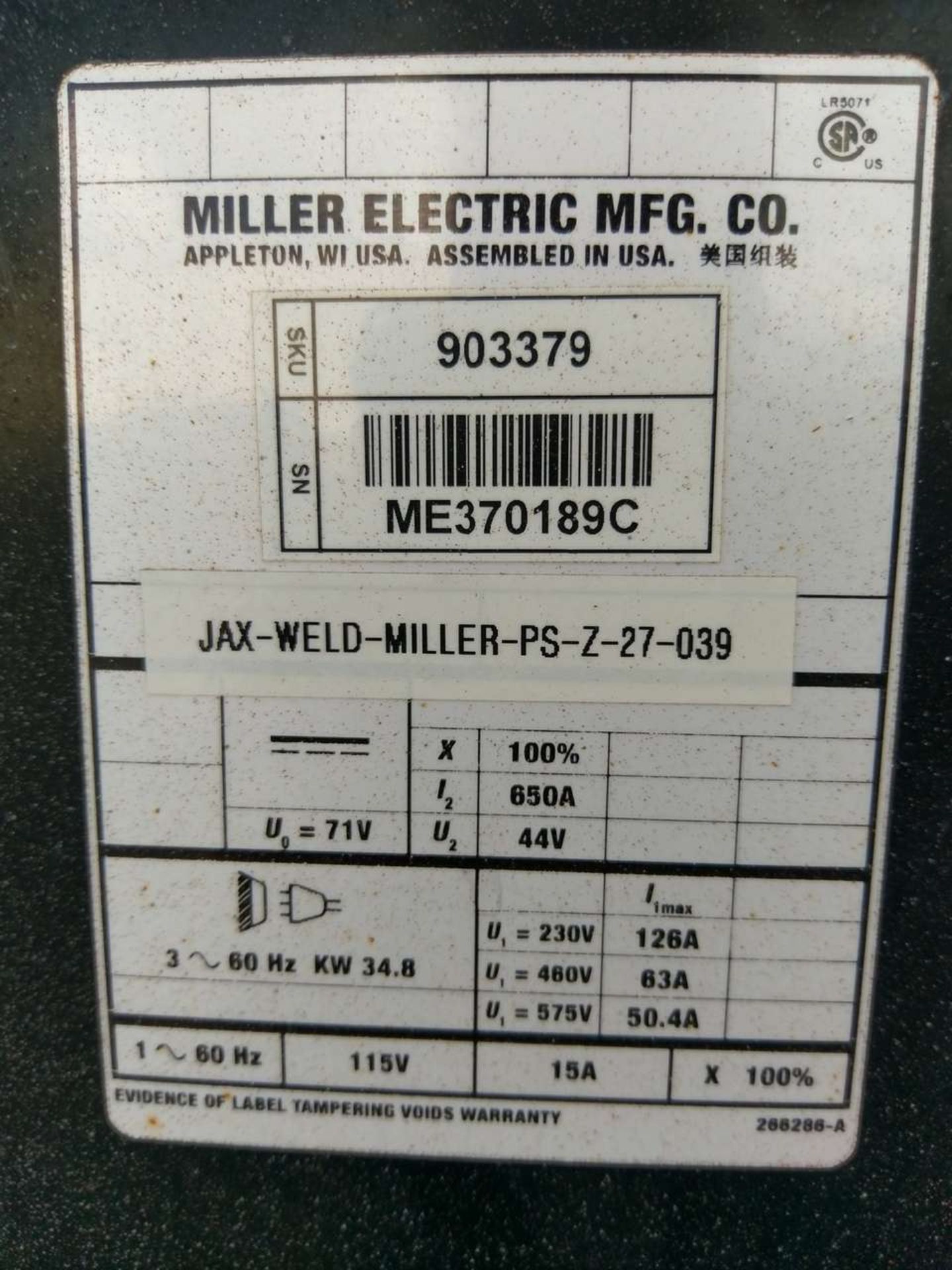 Miller Dimension 652 (2) CC/CV DC Welding Power Sources - Image 6 of 11