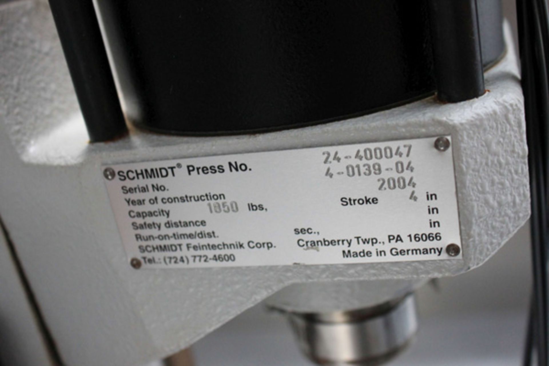 2004 Schmidt 1,850 Lb. Cap. Press, 4" Stroke, Press No. 24-40047 - Image 3 of 3