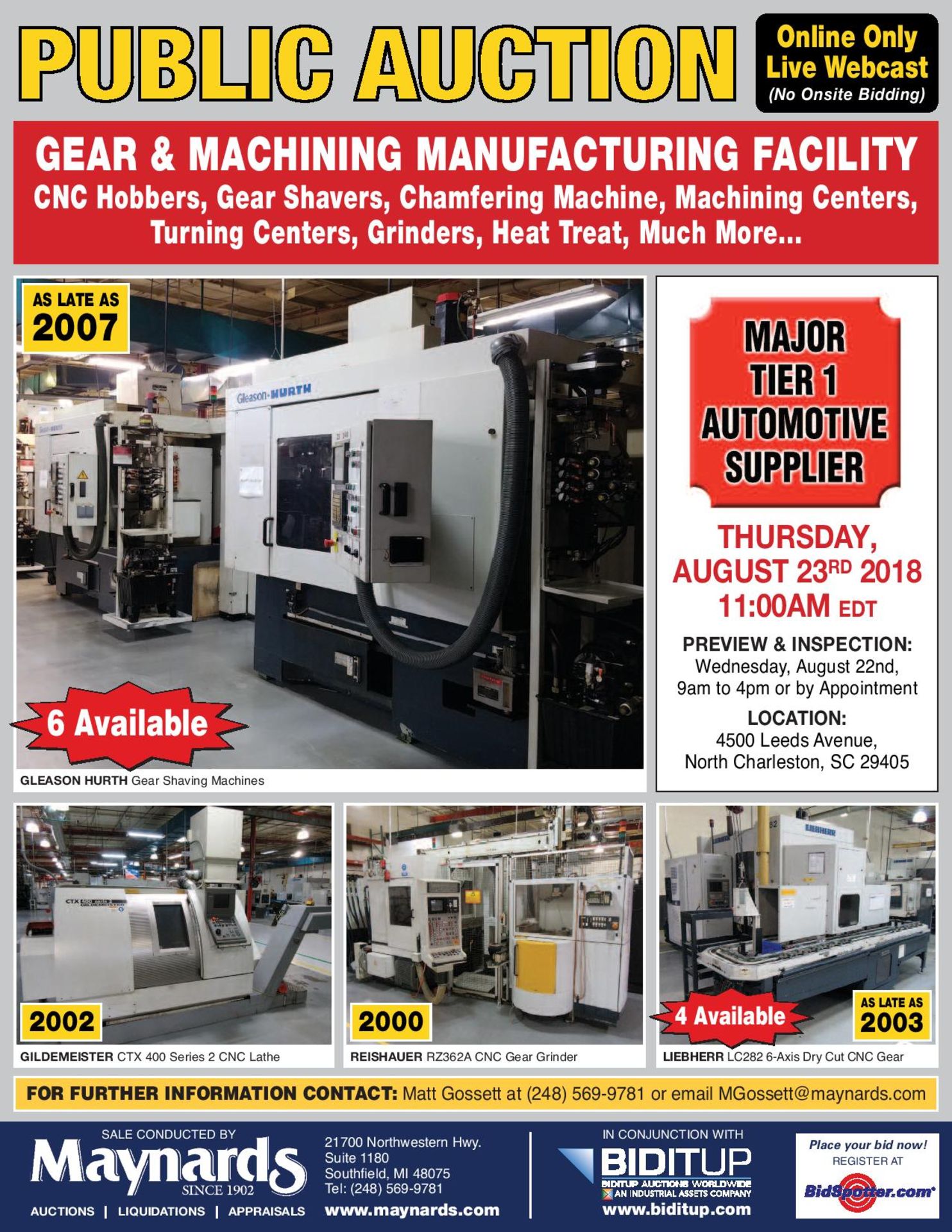 Full Catalog Coming! MAJOR TIER 1 AUTOMOTIVE SUPPLIER - GEAR AND MACHINING MANUFACTURING FACILITY