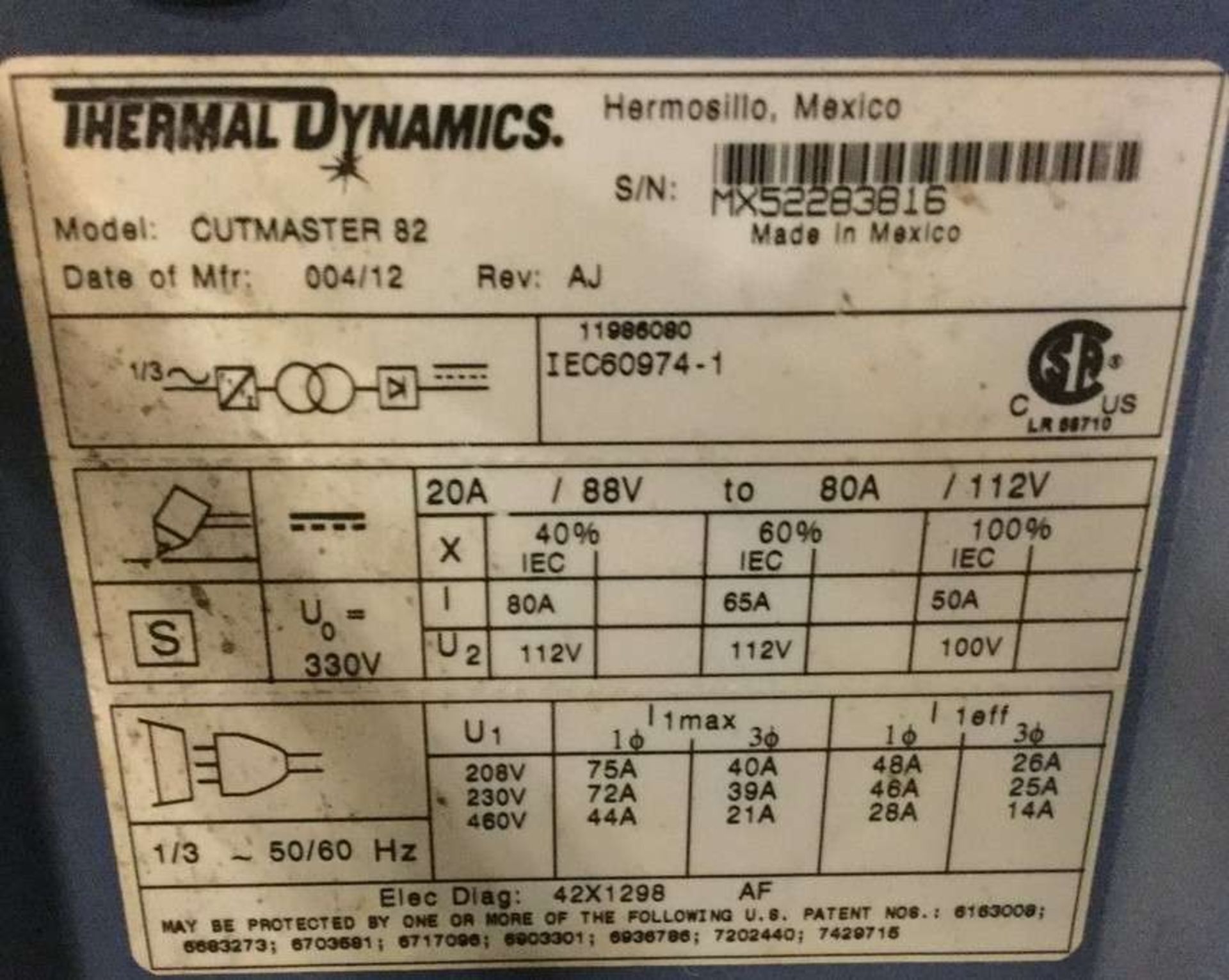 Thermal Dynamics CUTMASTER-82 Plasma Cutter - Image 5 of 5