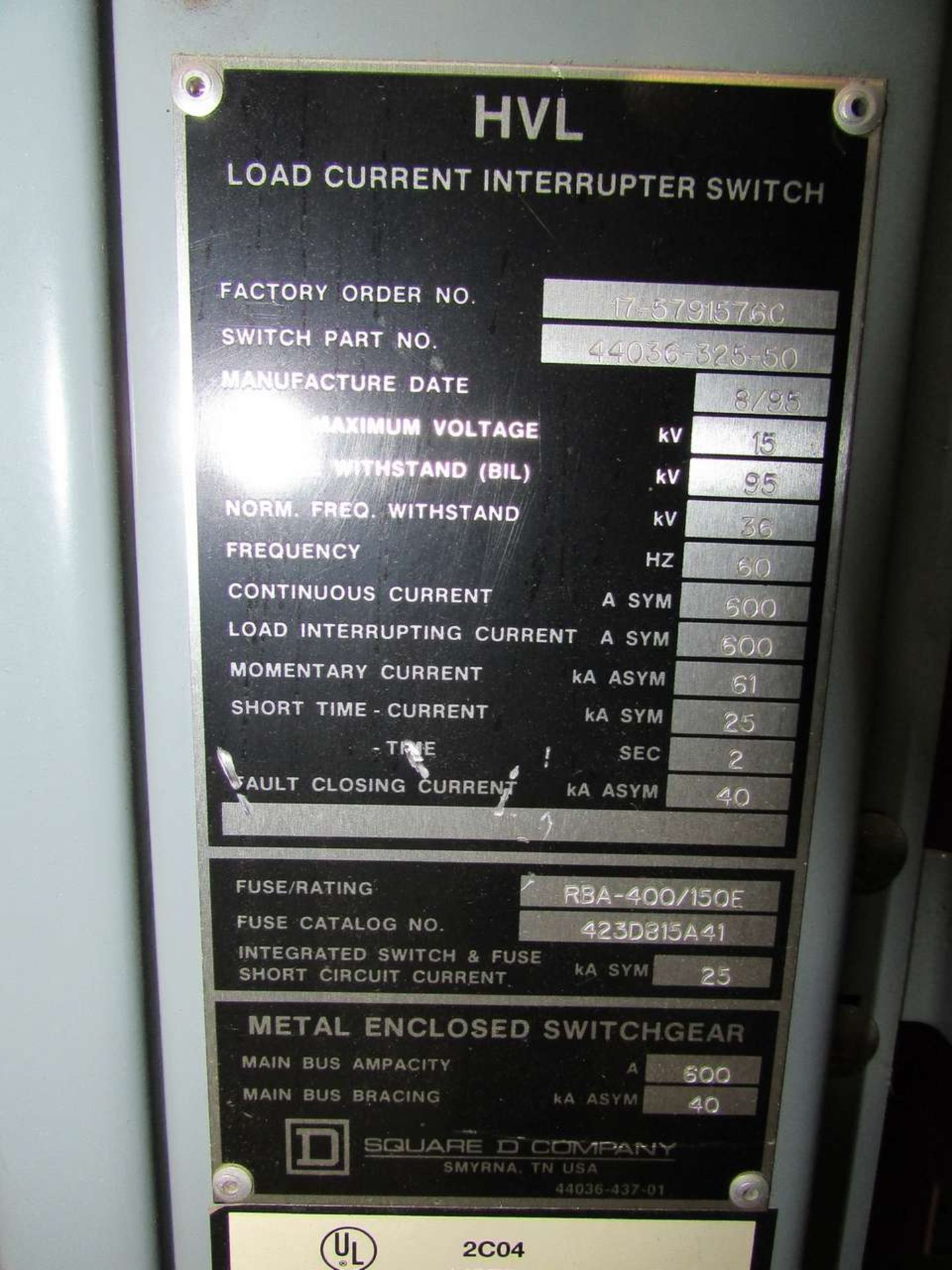 1995 Square D 17-5791576C HVL Load Current Interrupter Switch - Image 6 of 6