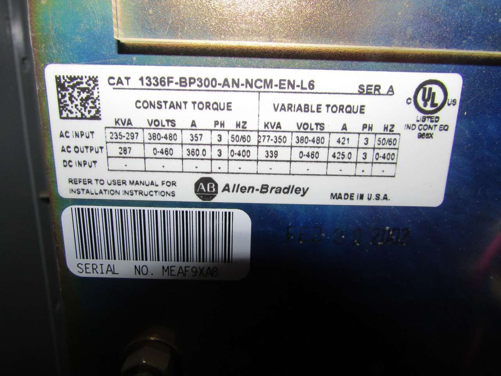 Allen Bradley 1336F-BP300V-AA-CB-DB-GM1C-HA2L 350HP Variable Frequency AC Drive Cabinet - Image 9 of 9