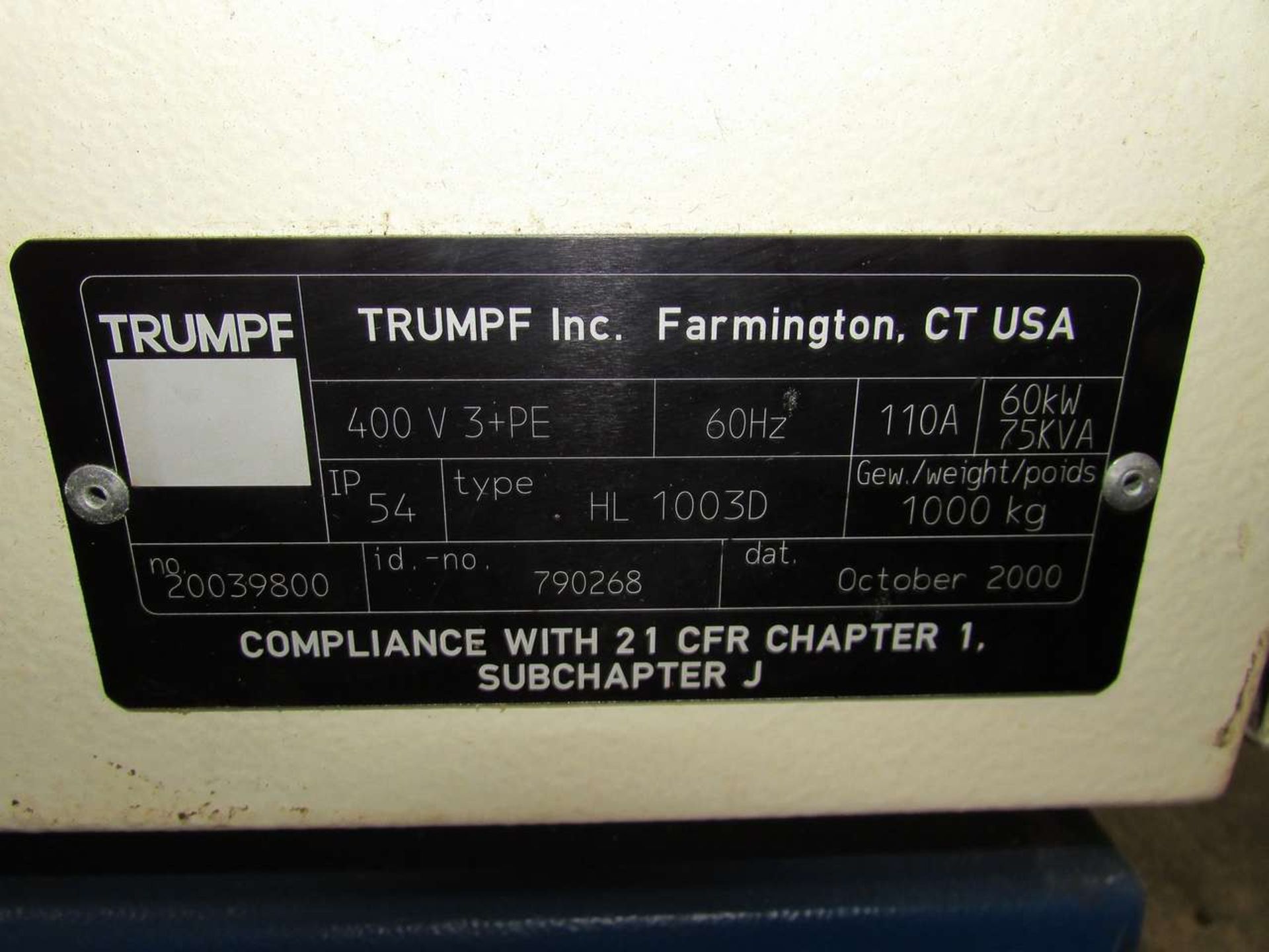 2000 Trumpf HL1003D Industrial Laser Unit - Image 13 of 13