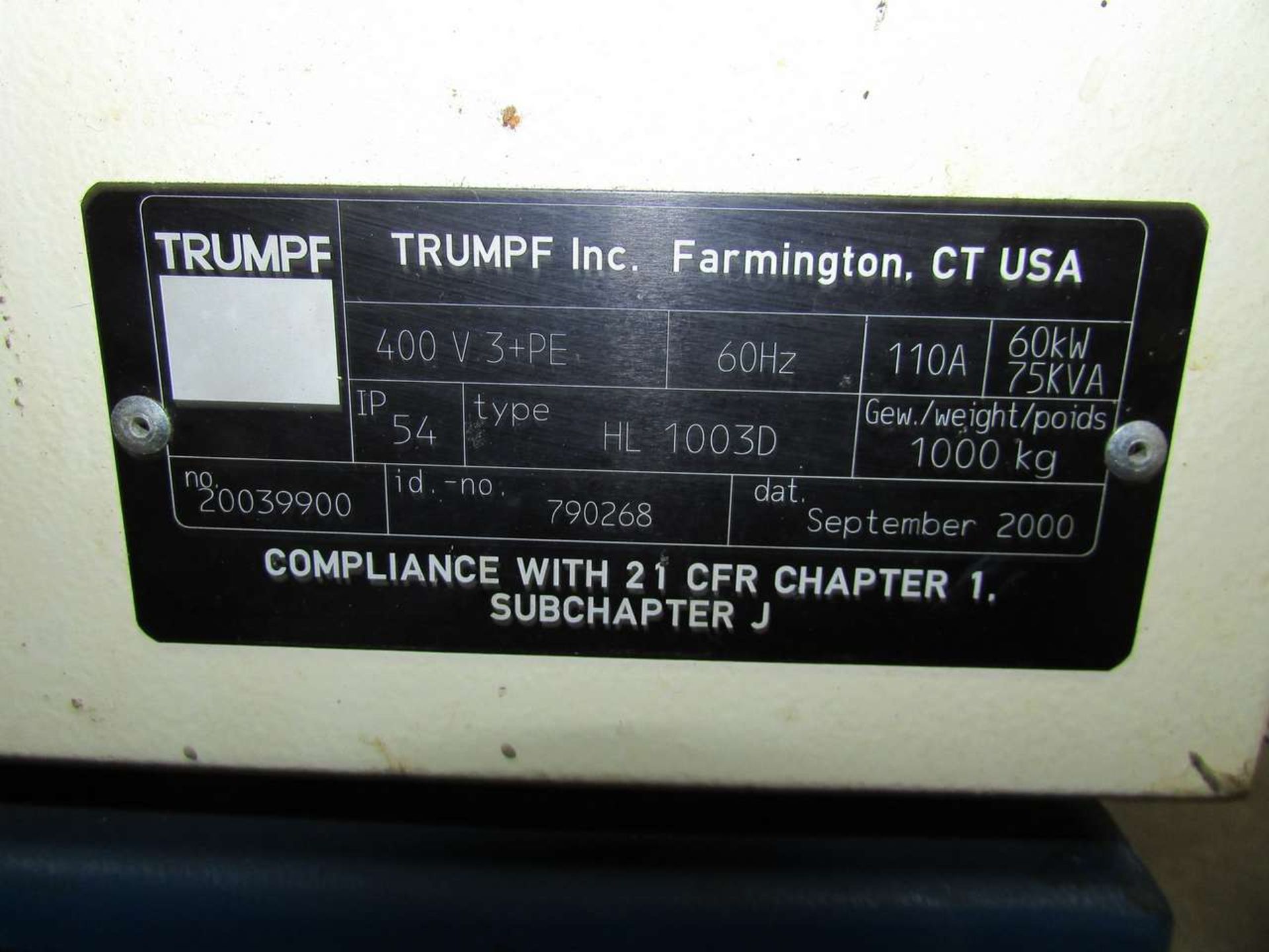 2000 Trumpf HL1003D Industrial Laser Unit - Image 13 of 13