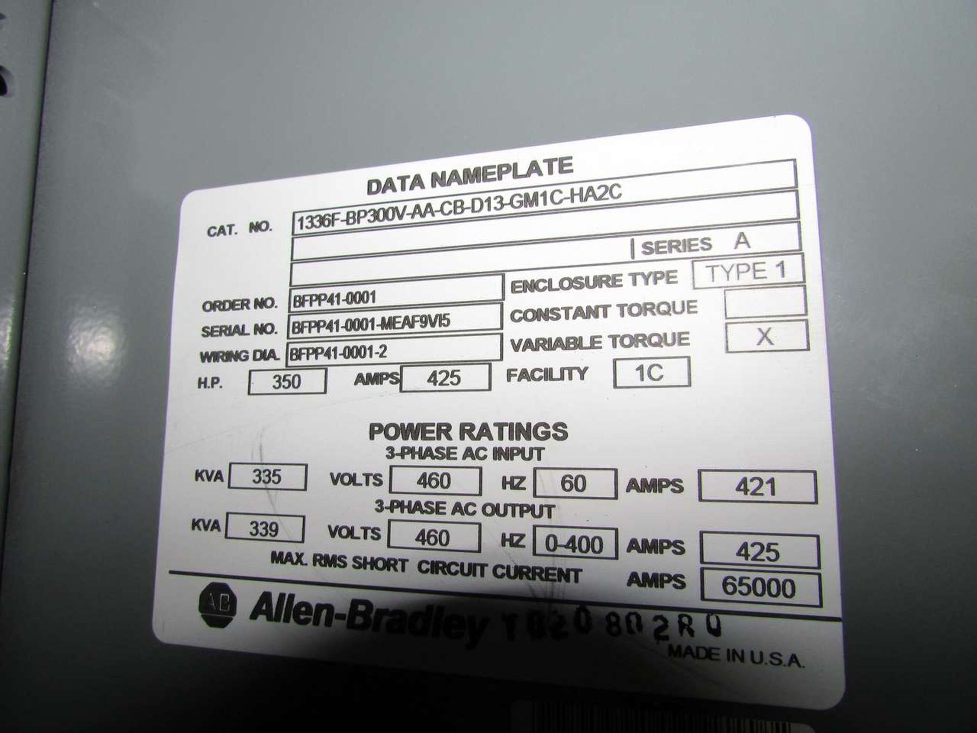 Allen Bradley 1336F-BP300V-AA-CB-DB-GM1C-HA2L 350HP Variable Frequency AC Drive Cabinet - Image 7 of 9