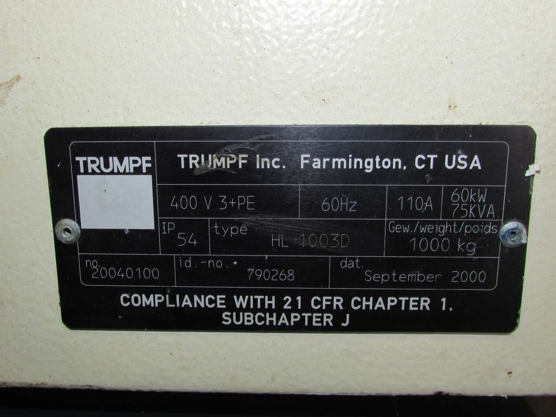 2000 Trumpf HL1003D Industrial Laser Unit - Image 10 of 13