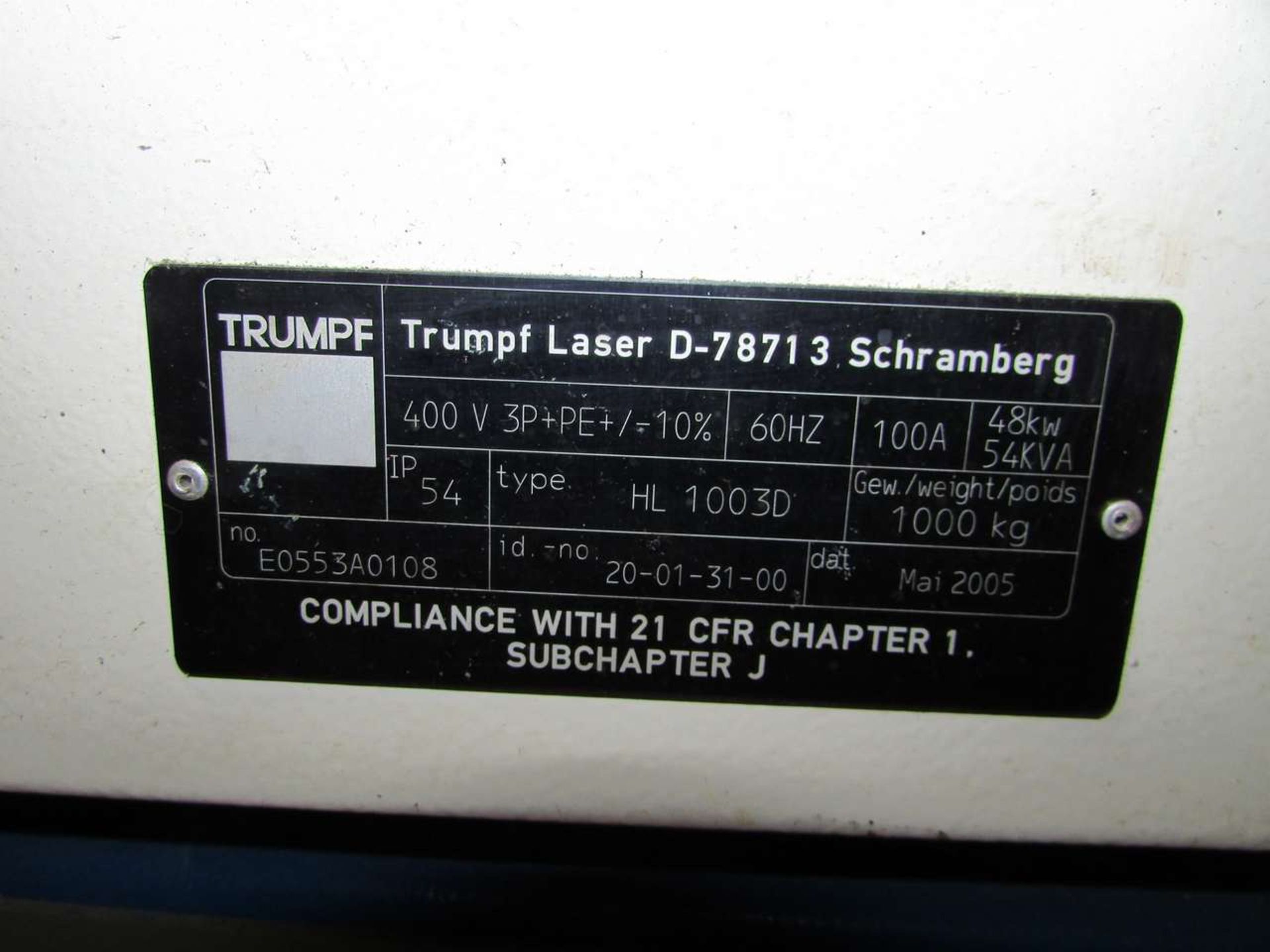 2005 Trumpf HL1003D Industrial Laser Unit - Image 10 of 13