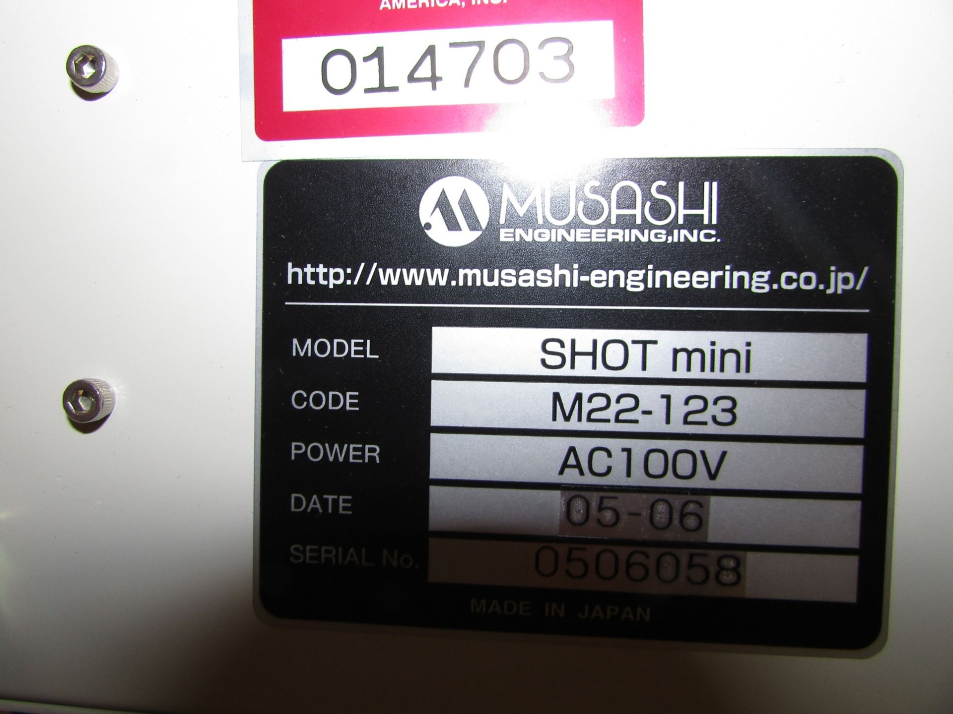 2006 Musashi Engineering SHOT mini SL M22-123 3 Axis Robotic Gel Applicator System 100V 50/60Hz - Image 8 of 12