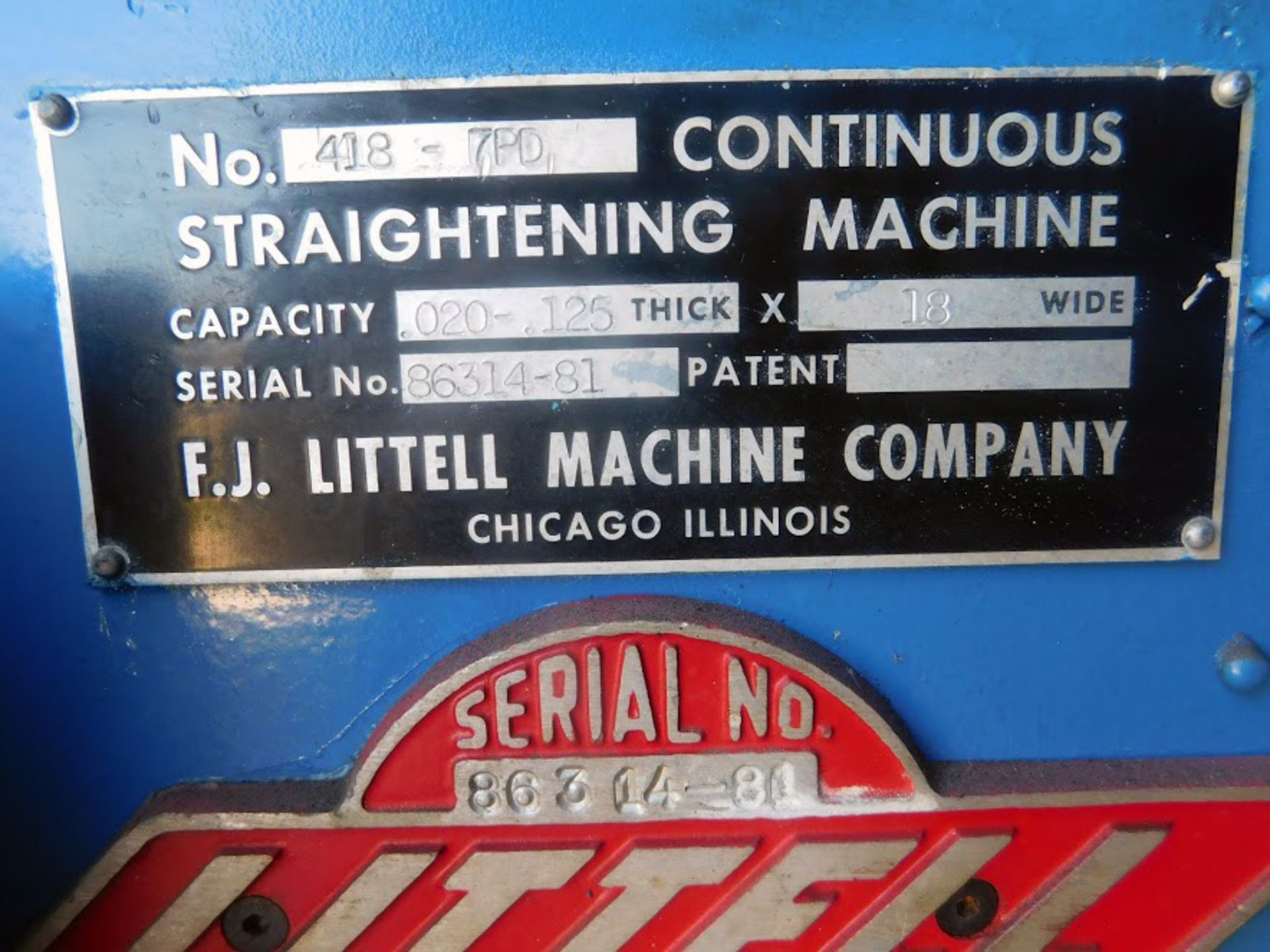 Littell Coil Straightener, 18" x 0.125", Mdl: 418-7PD, S/N: 86314-81 - Painesville, OH - 7581P - Image 14 of 14