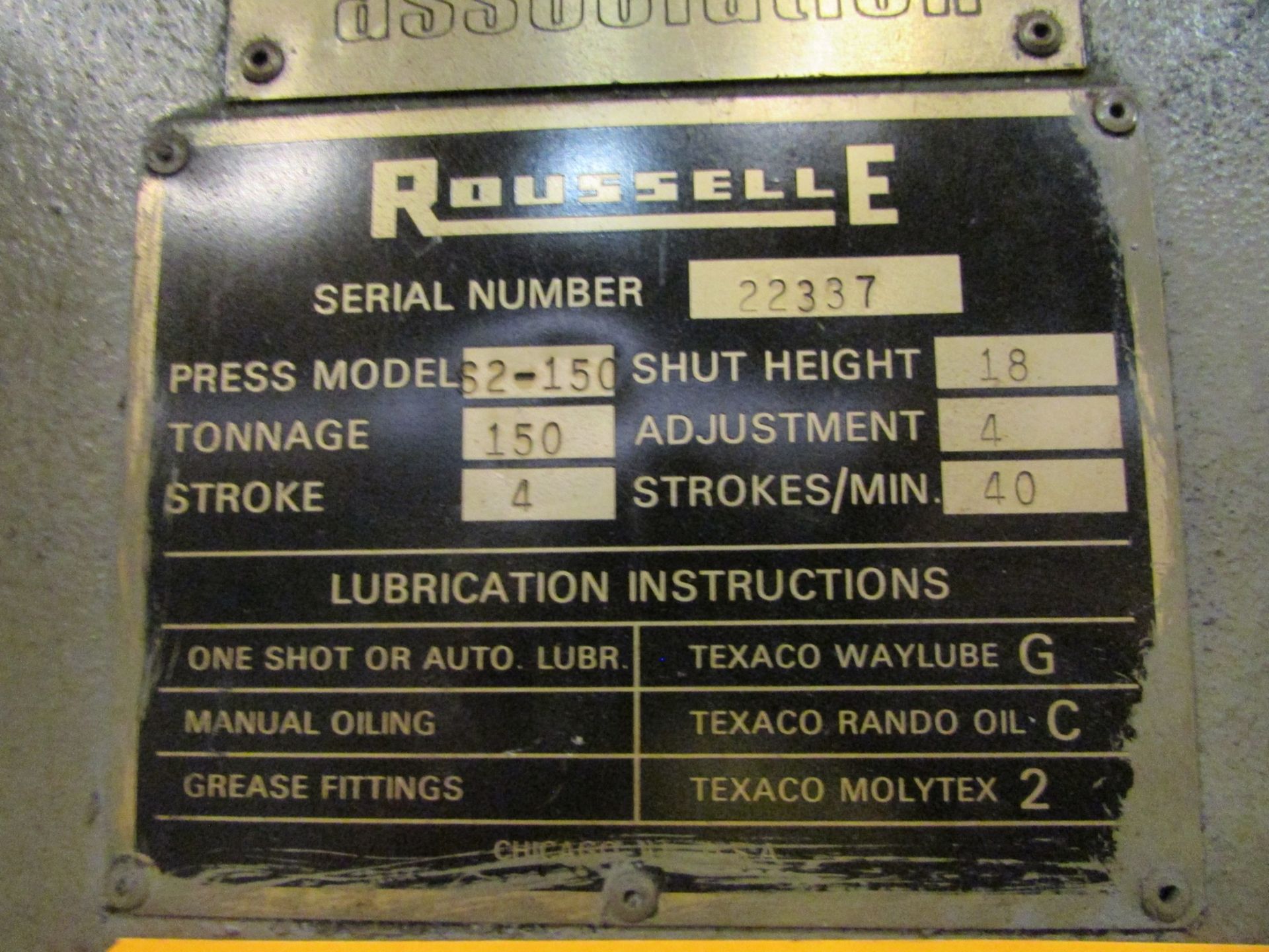 Rousselle 150 Ton Straight Side Press, Mdl: S2-150-144-36, Bed: 12' L to R, 3' F to B, 4" Stroke, - Image 12 of 13