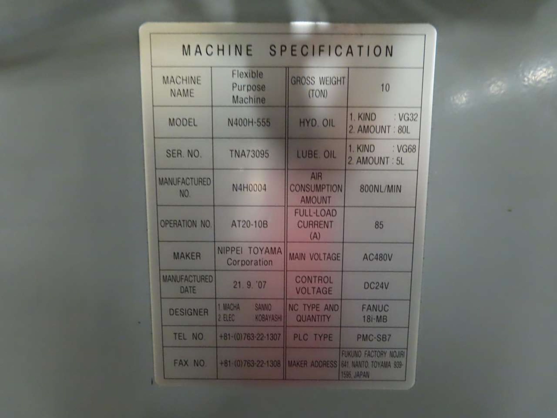 2007 NTC 400H-555 CNC Horizontal Machining Center - Image 2 of 10