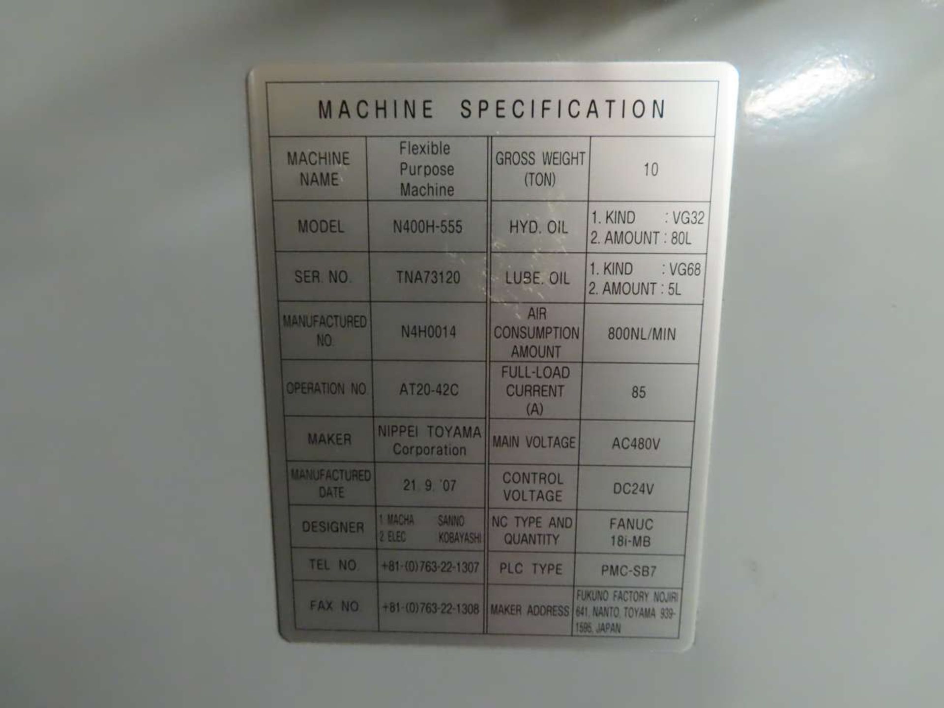 2007 NTC 400H-555 CNC Horizontal Machining Center - Image 2 of 8