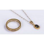 9 carat gold pendant necklace, together with an eternity ring, (2)