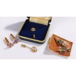 Two 9ct gold BOAC stick pins together with KLM Airlines Cuff links, and junior jet club badges, (