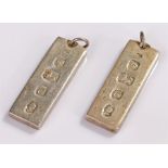 Two silver ingots, London 1977, maker A.G (2)