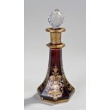 19th Century Bohemian glass scent bottle, decorated with gilt swags on a tapering canted angle