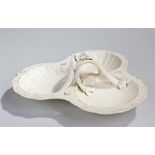 Leeds creamware serving dish constructed of three shell shape dishes united with a handle