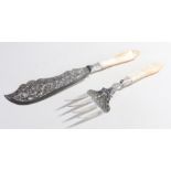 Pair of Victorian silver and mother of pearl fish servers, Birmingham 1875, maker George Unite, with