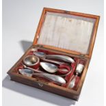 Fine early 19th Century silver tea making set, the mahogany box opening to reveal a velvet lined