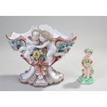 KPM porcelain figural basket, with an undulating bowl above two cherubs and foliate swags, leaf