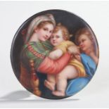 19th Century Berlin style porcelain plaque, decorated with a lady clutching a child and a child to